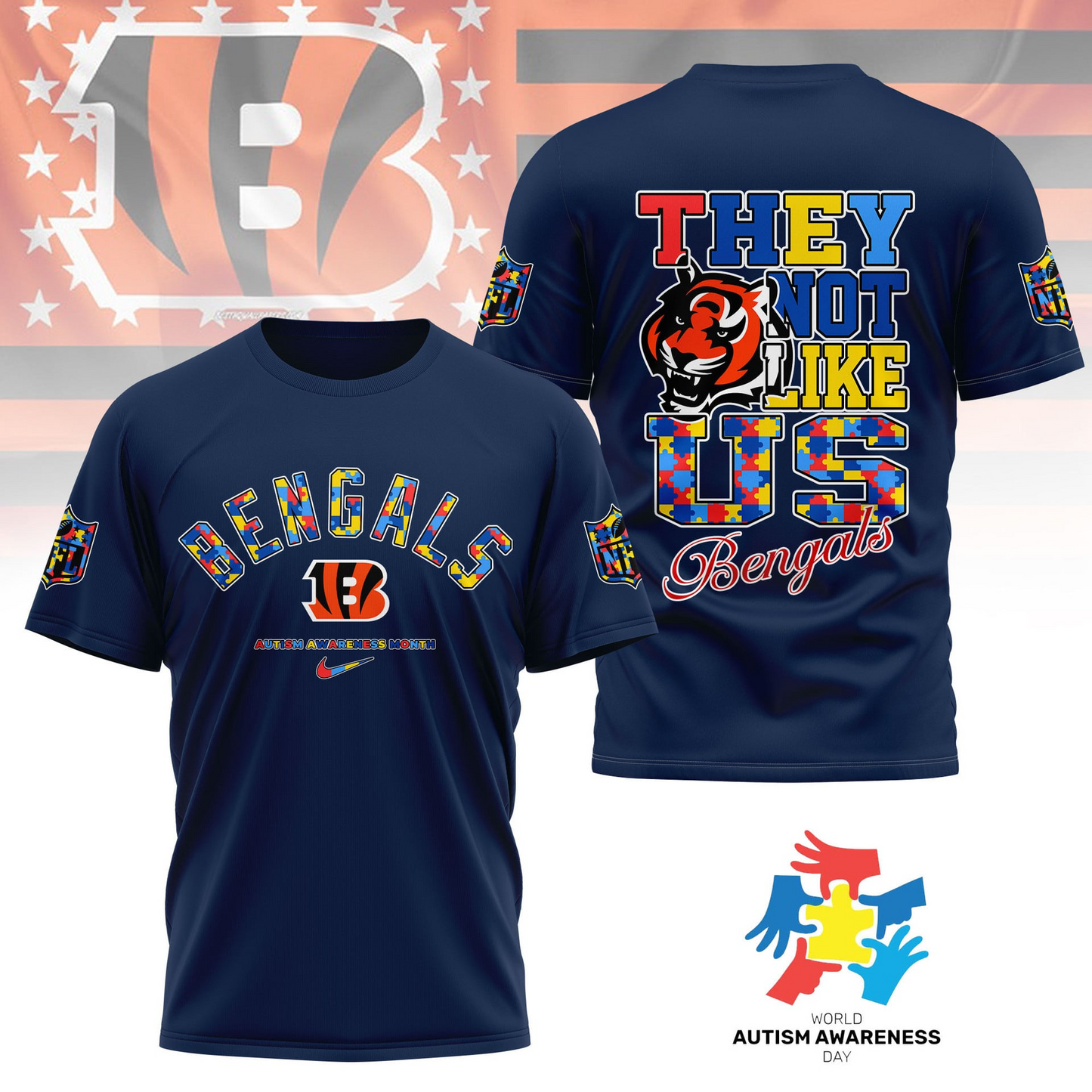 CIN Premium NFL Autism Awareness Month 3D Shirt DDT NTL