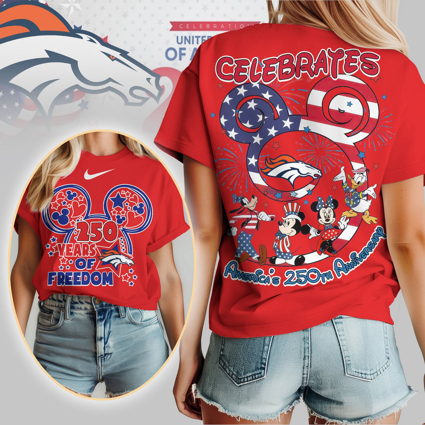 DB Premium NFL Mickey Celebrates America 250th Anniversary Women Shirt DDT NTL