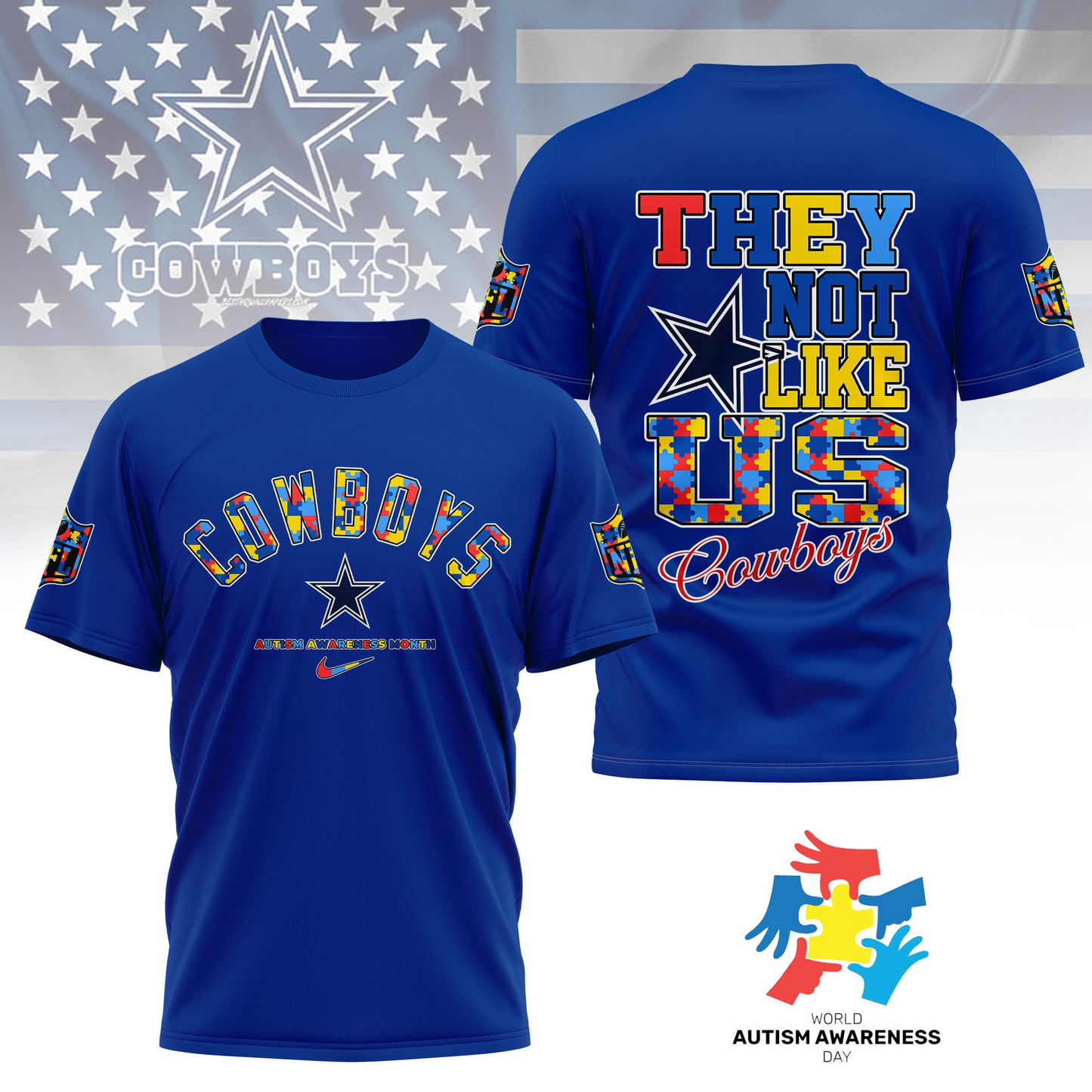 DC Premium NFL Autism Awareness Month 3D Shirt DDT NTL