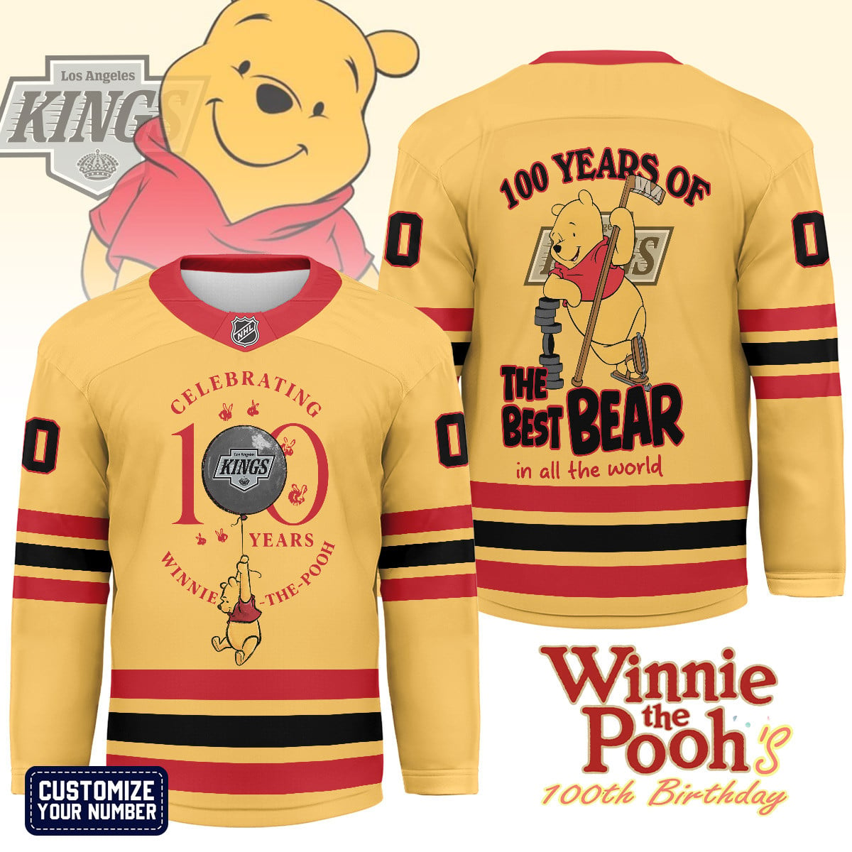 LAK x NHL Premium Winnie The Pooh 100th Anniversary Hockey Jersey DDT CTND