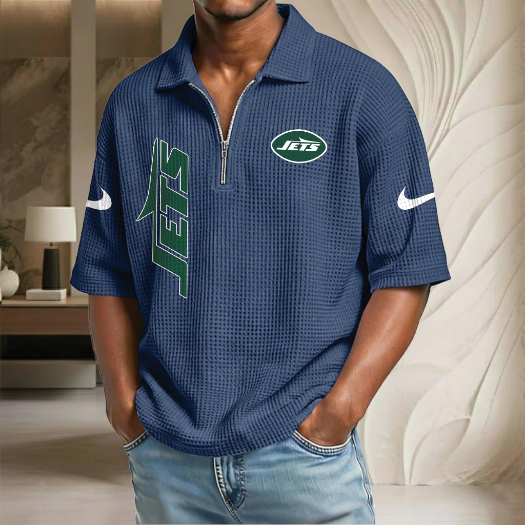 NFL x NYJ Waffle Half-Zip Polo Shirt HLP 070326 HLPHUONG