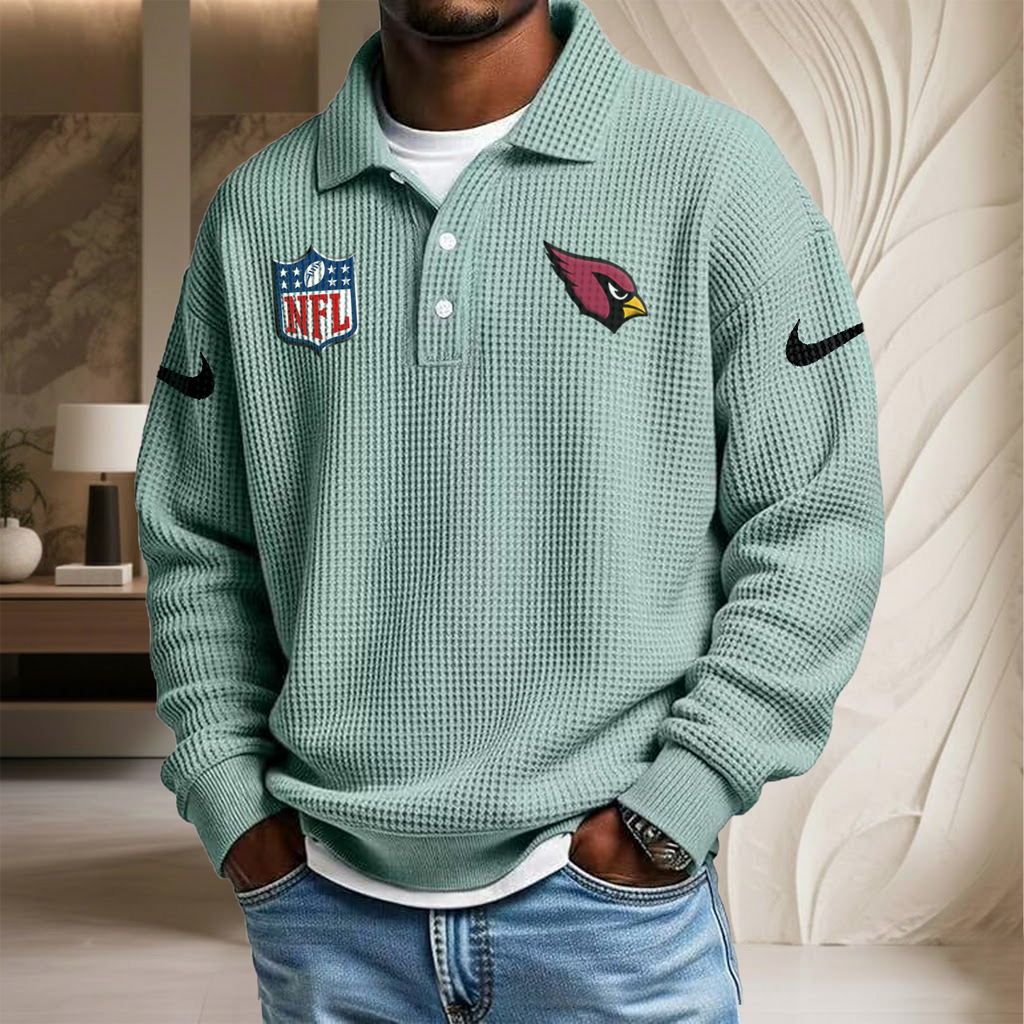 NFL x ARI Waffle Three Button Lapel Polo HLP HLPHUONG