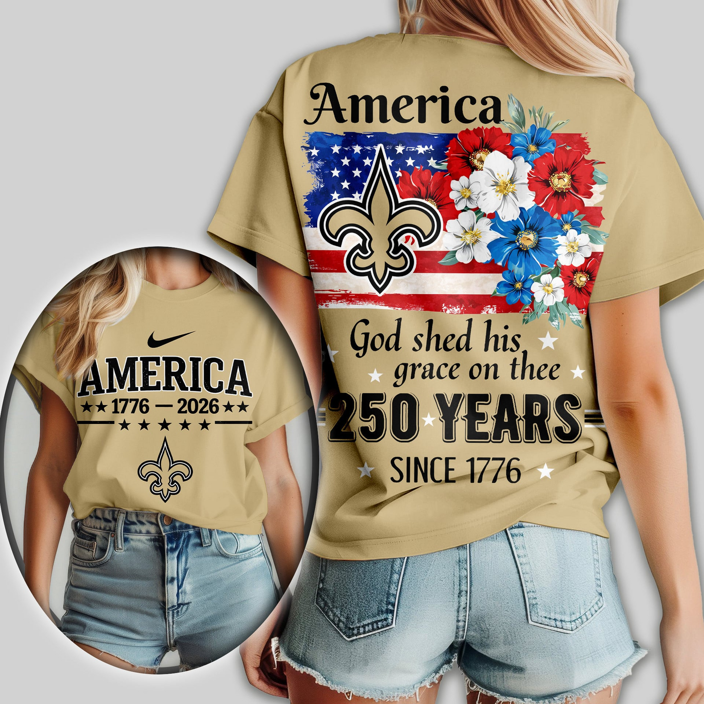 NOS Premium NFL America God Shed His Grace On Thee Women Shirt DDT NTL