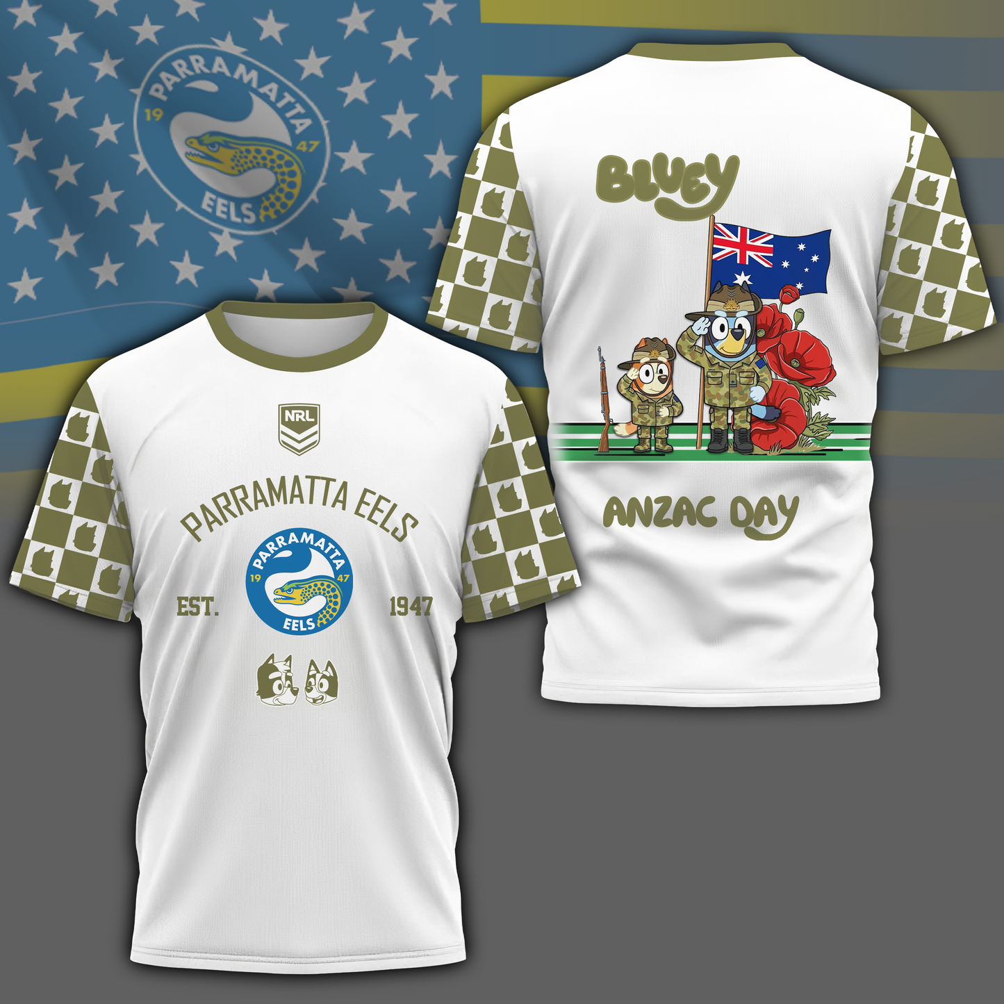 PE x NRL Anniversary Anzac Day Shirt DDT LBN
