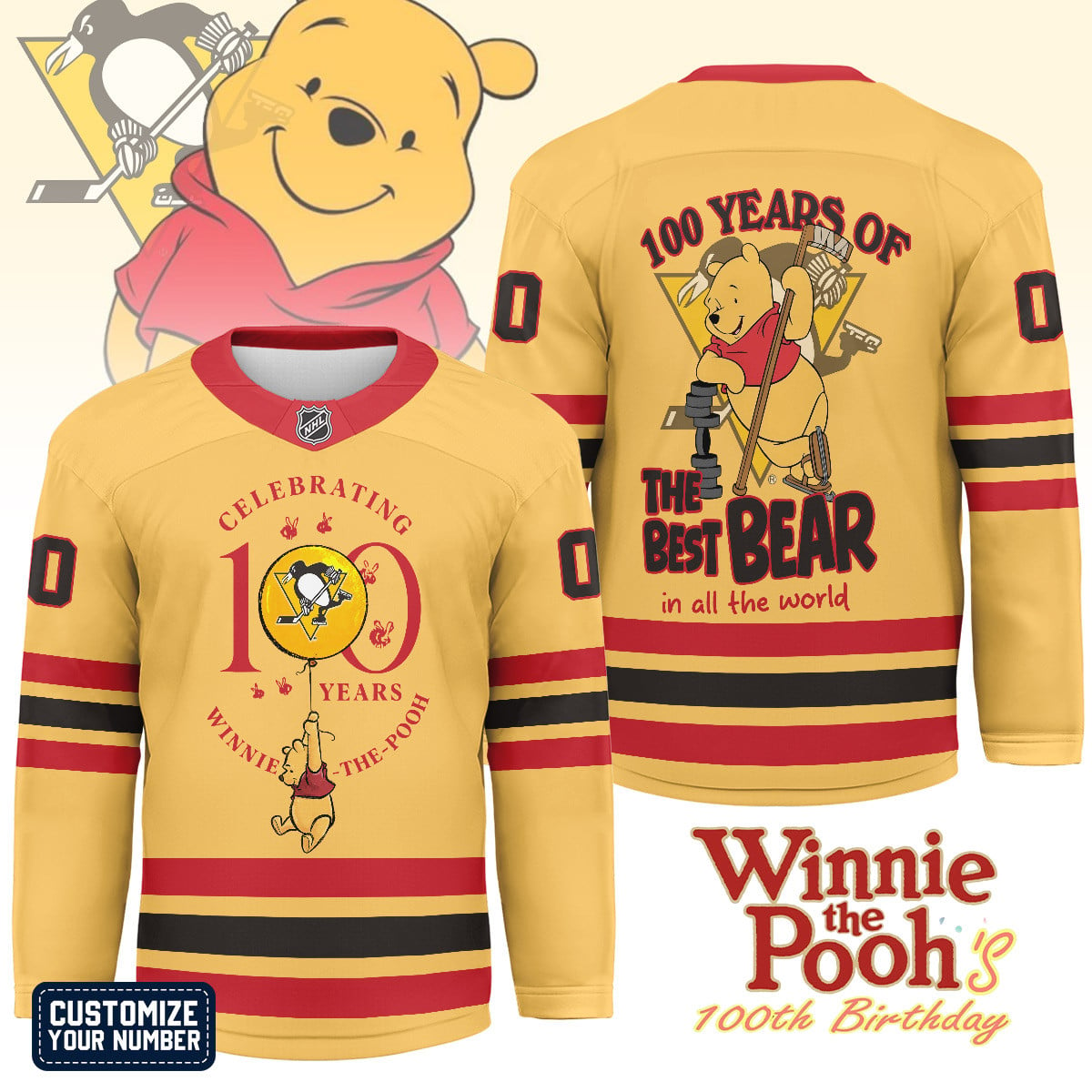 PP x NHL Premium Winnie The Pooh 100th Anniversary Hockey Jersey DDT CTND