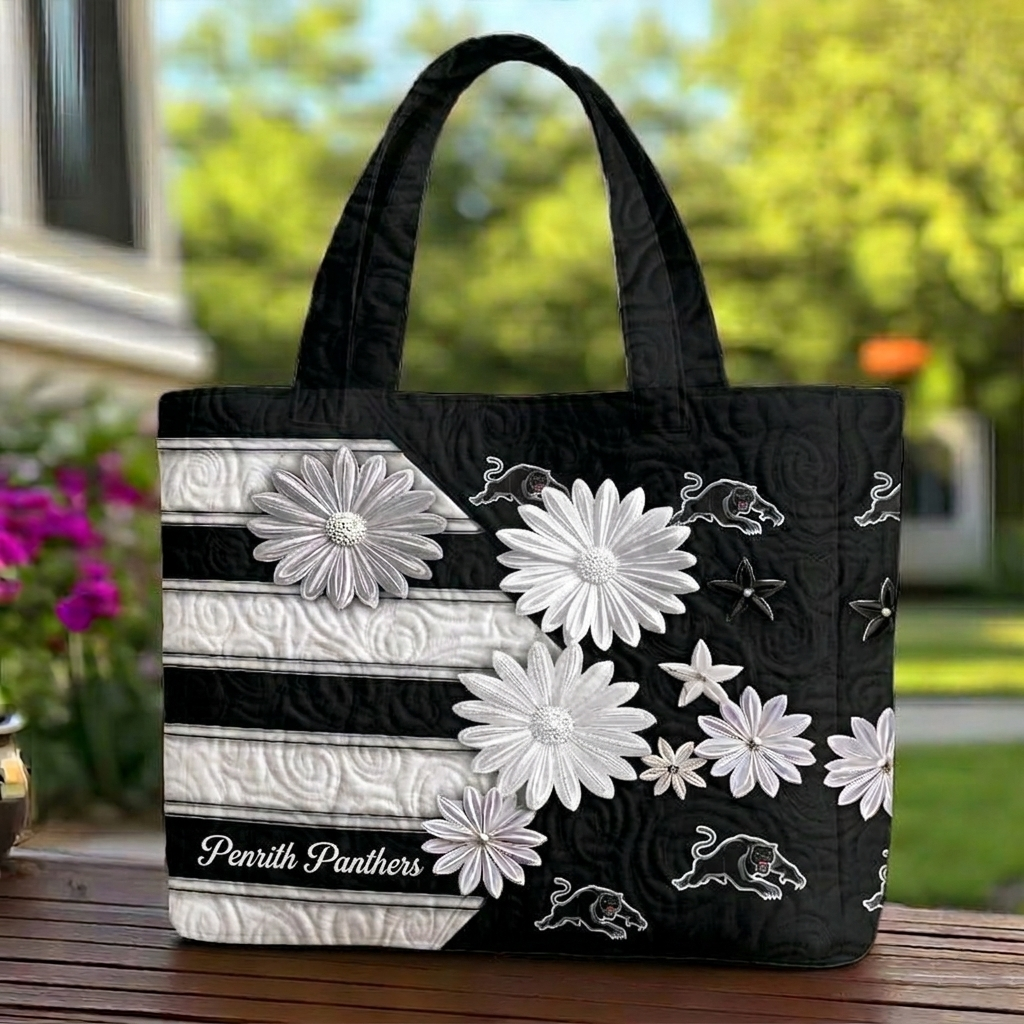 PP x NRL Flowers Quilted Tote Bag Custom Name Gifts For Fan DDT LBN