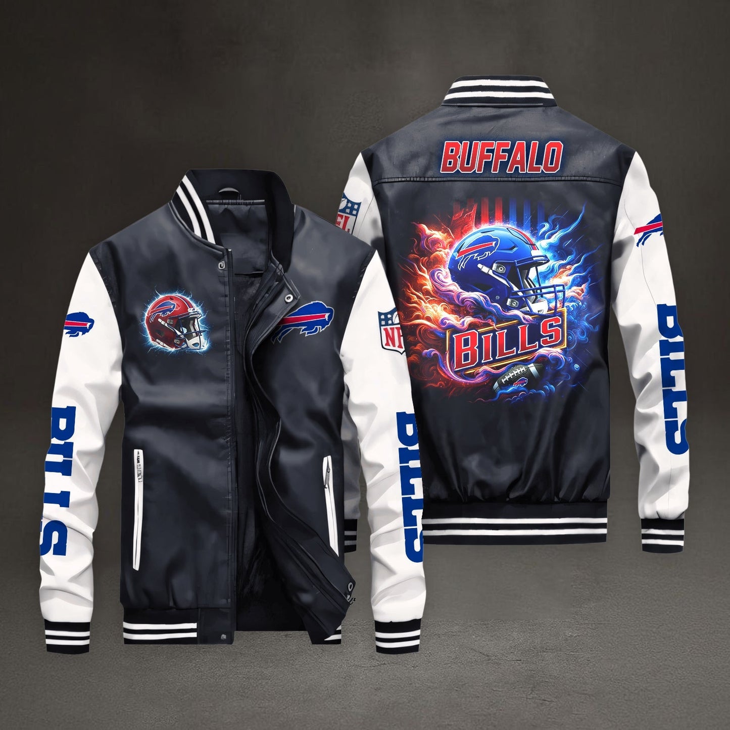 PREMIUM NFL X BUF LEATHER BOMBER JACKET NDT NHM