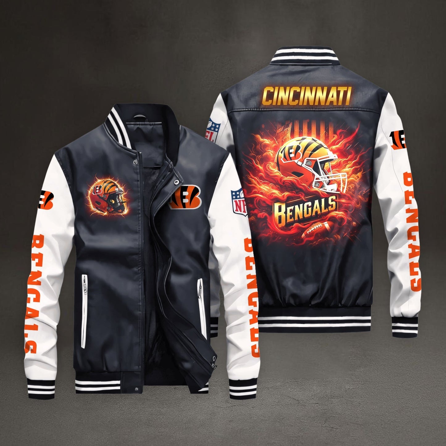 PREMIUM NFL X CIN LEATHER BOMBER JACKET NDT NHM