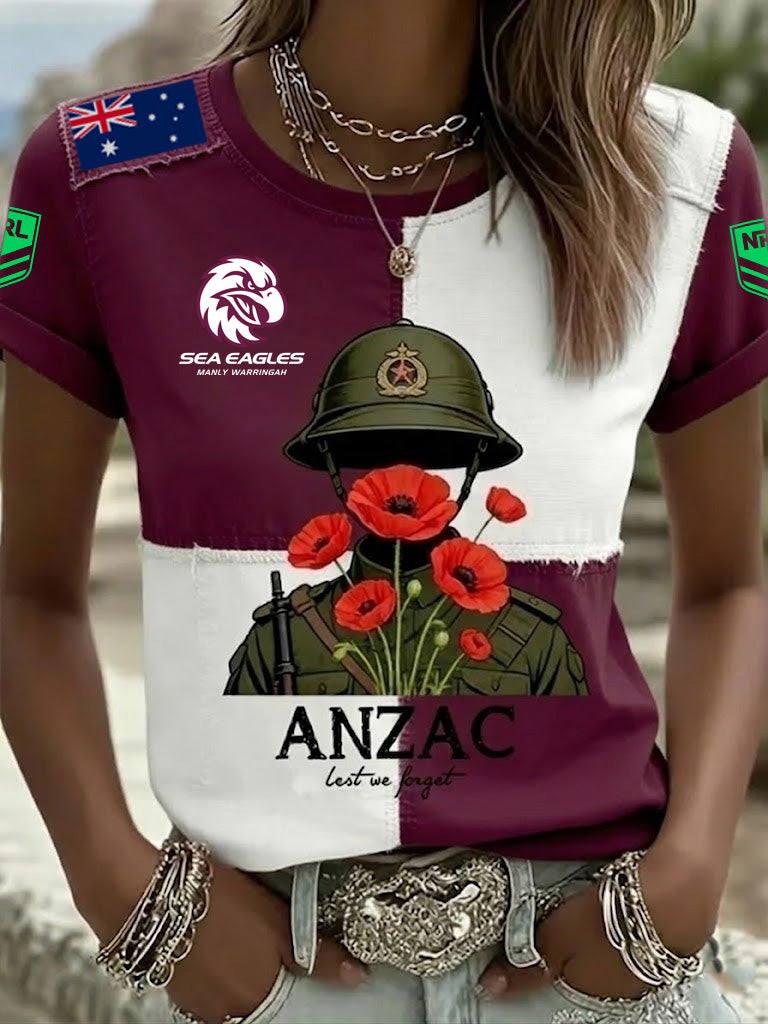 PREMIUM NRL X MWS Women's Australia Anzac Day Lest We Forget Short Sleeve Shirt NDT NTN 190326
