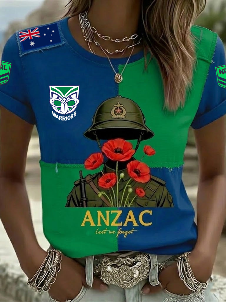 PREMIUM NRL X NZW Women's Australia Anzac Day Lest We Forget Short Sleeve Shirt NDT NTN 190326