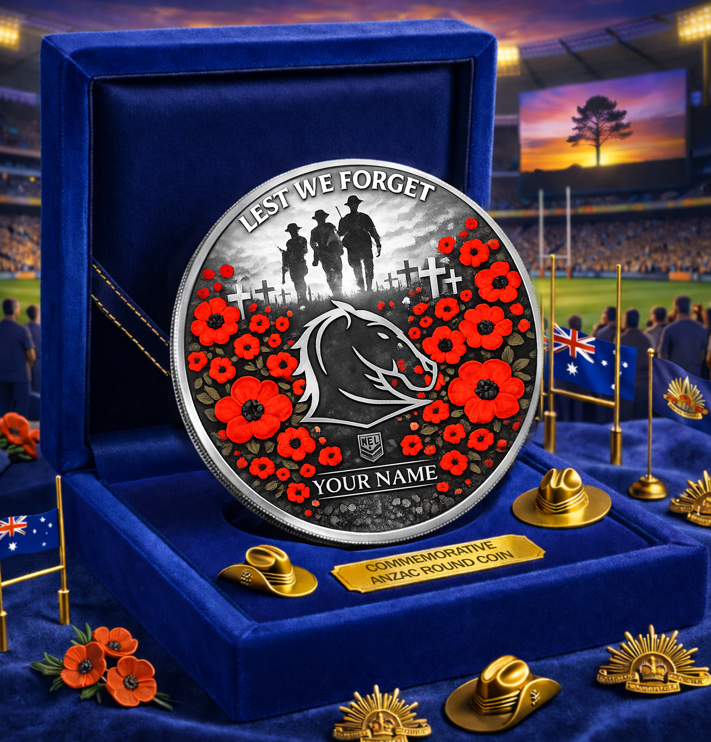 PREMIUM NRL X BB Anzac Day 2026 Commemorative Coin Custom Name Limited Edition NDT VHM 160326