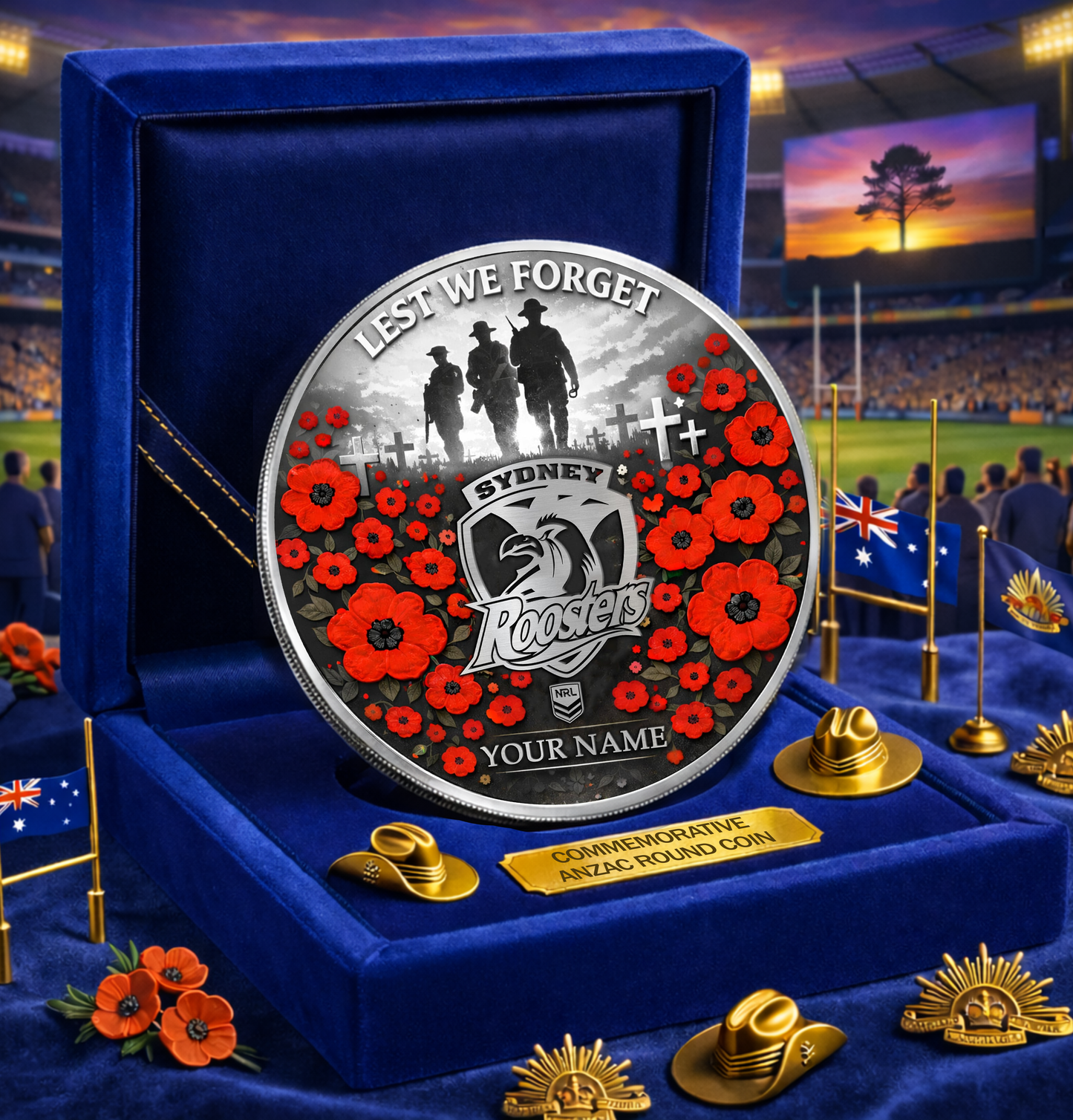 PREMIUM NRL X SR Anzac Day 2026 Commemorative Coin Custom Name Limited Edition NDT VHM 160326
