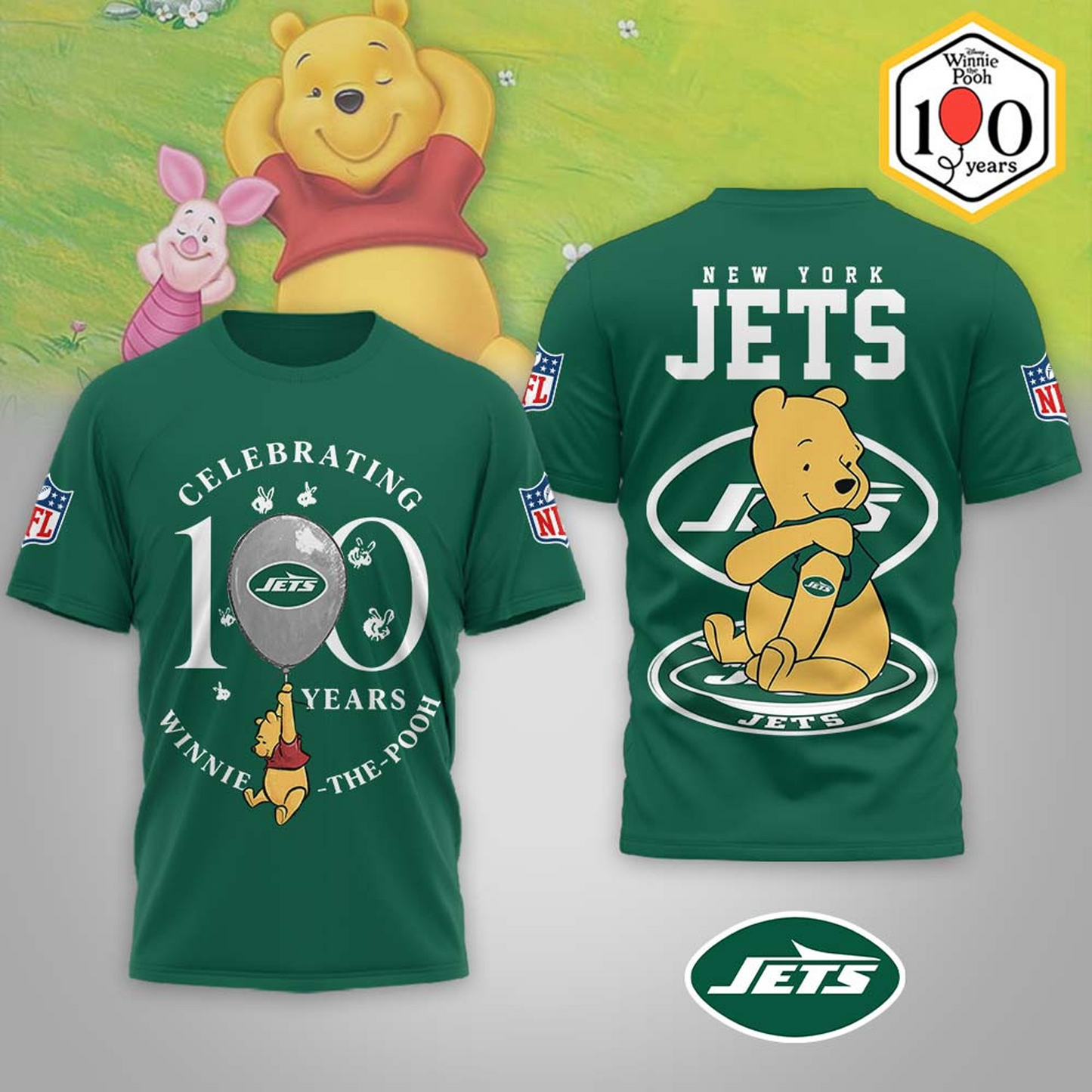 Premium NFL x NYJ Winnie The Pooh 100th Anniversary 3D Shirt DATND TANTD