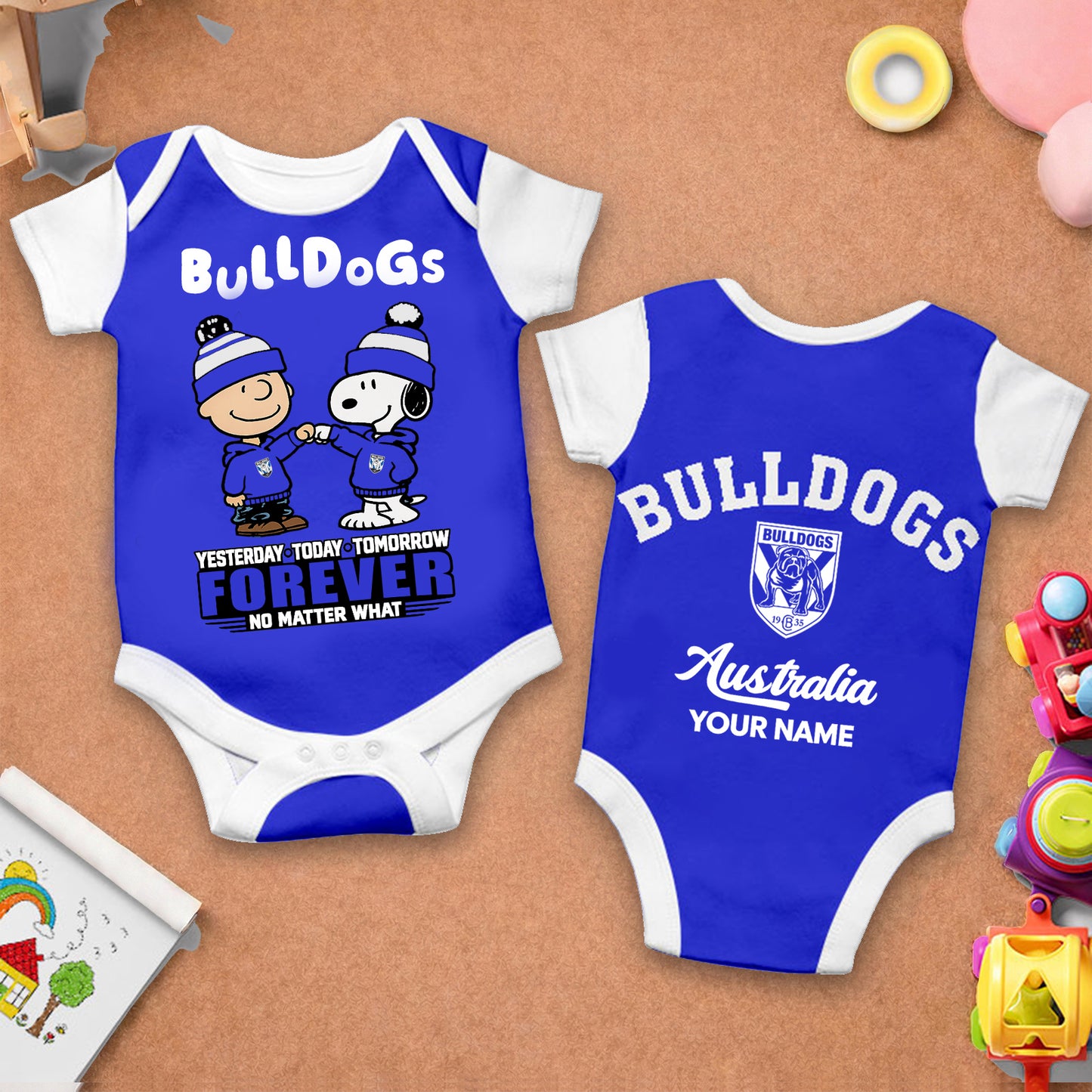 Premium NRL x CB New Baby Romper Peanuts Custom Name For Kids NDT LVH 110326