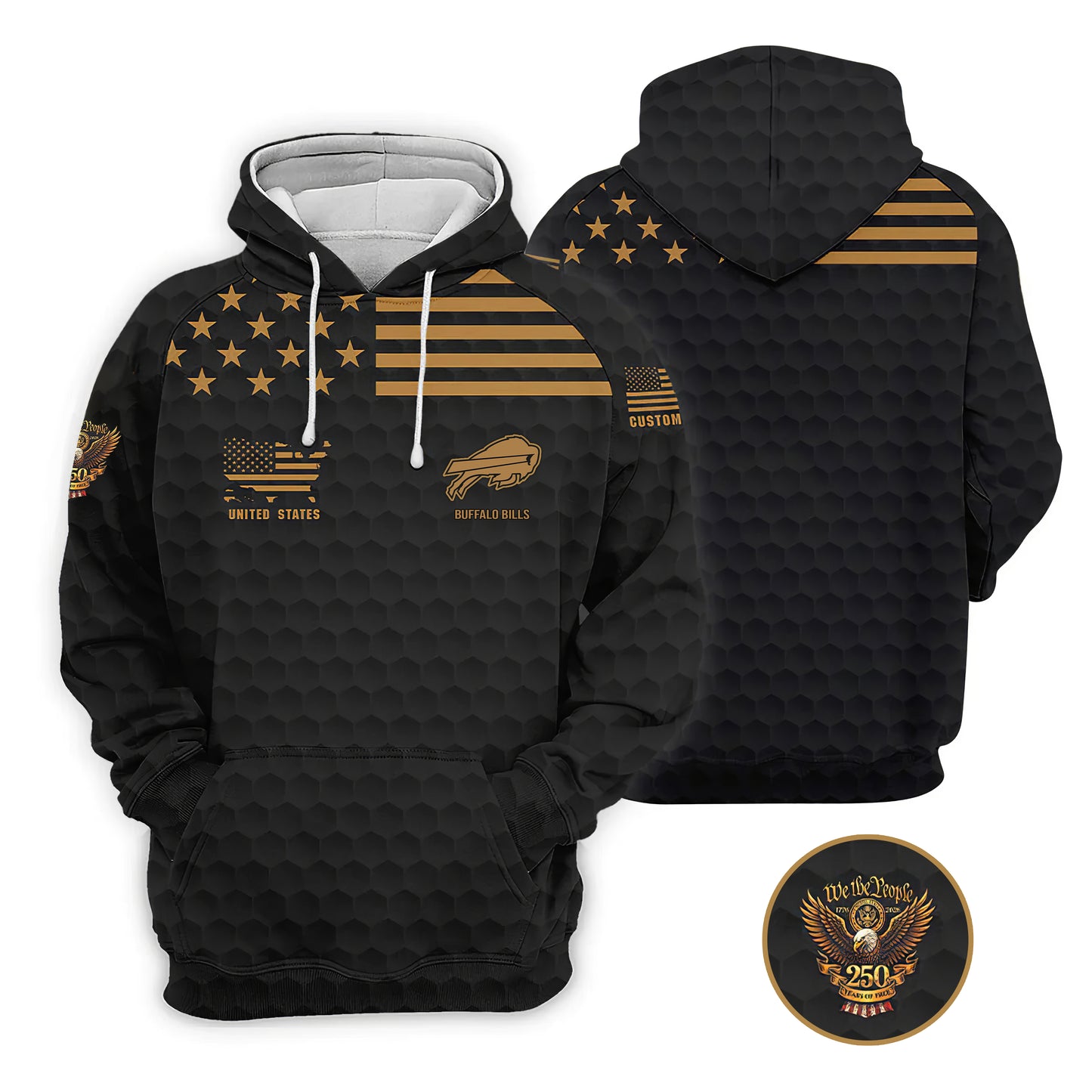 BB x NFL We The People 250 Years Pattern Black Golf Shirt DDT TTTZ