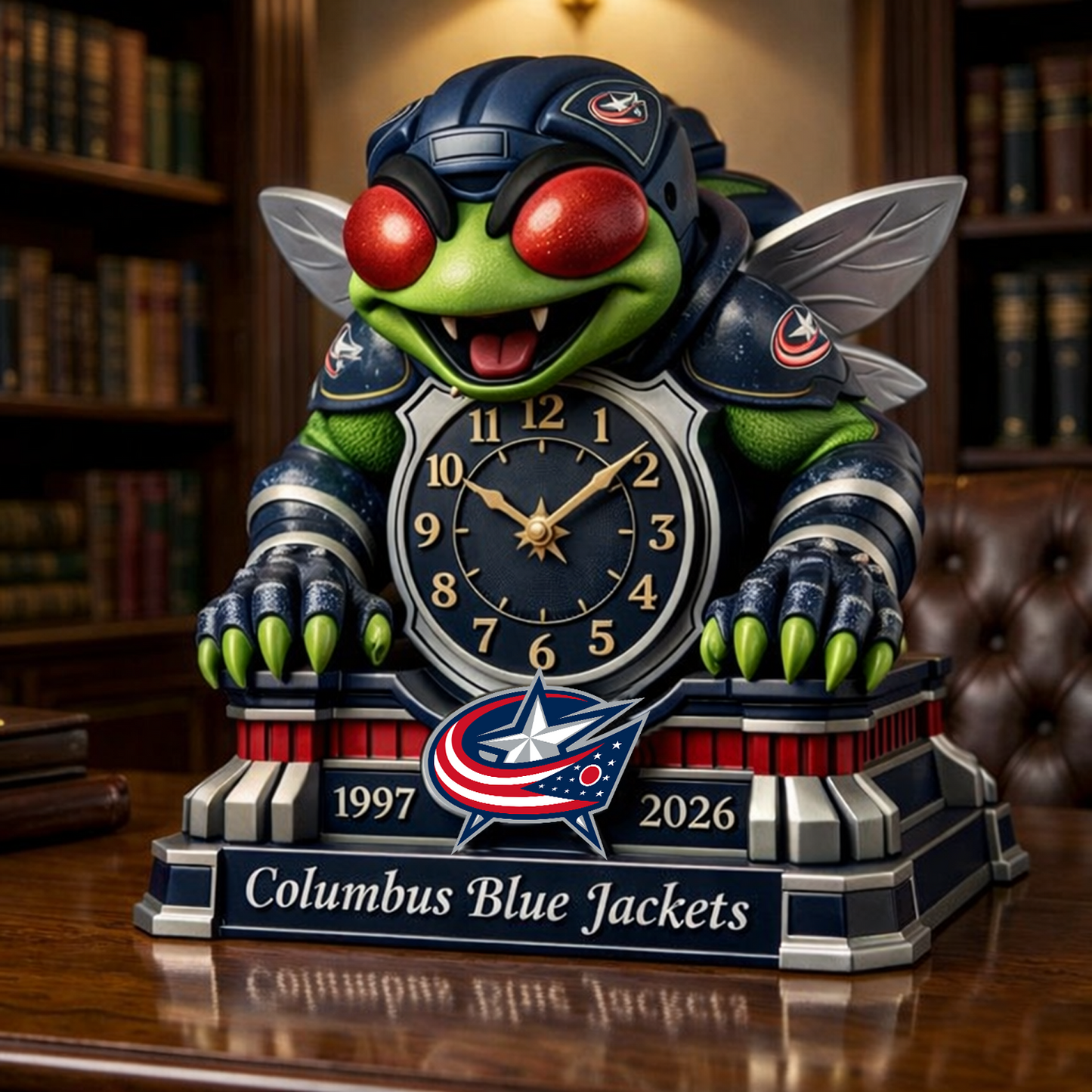 CBJ x NHL Display clock featuring the hockey mascot NAK NHT
