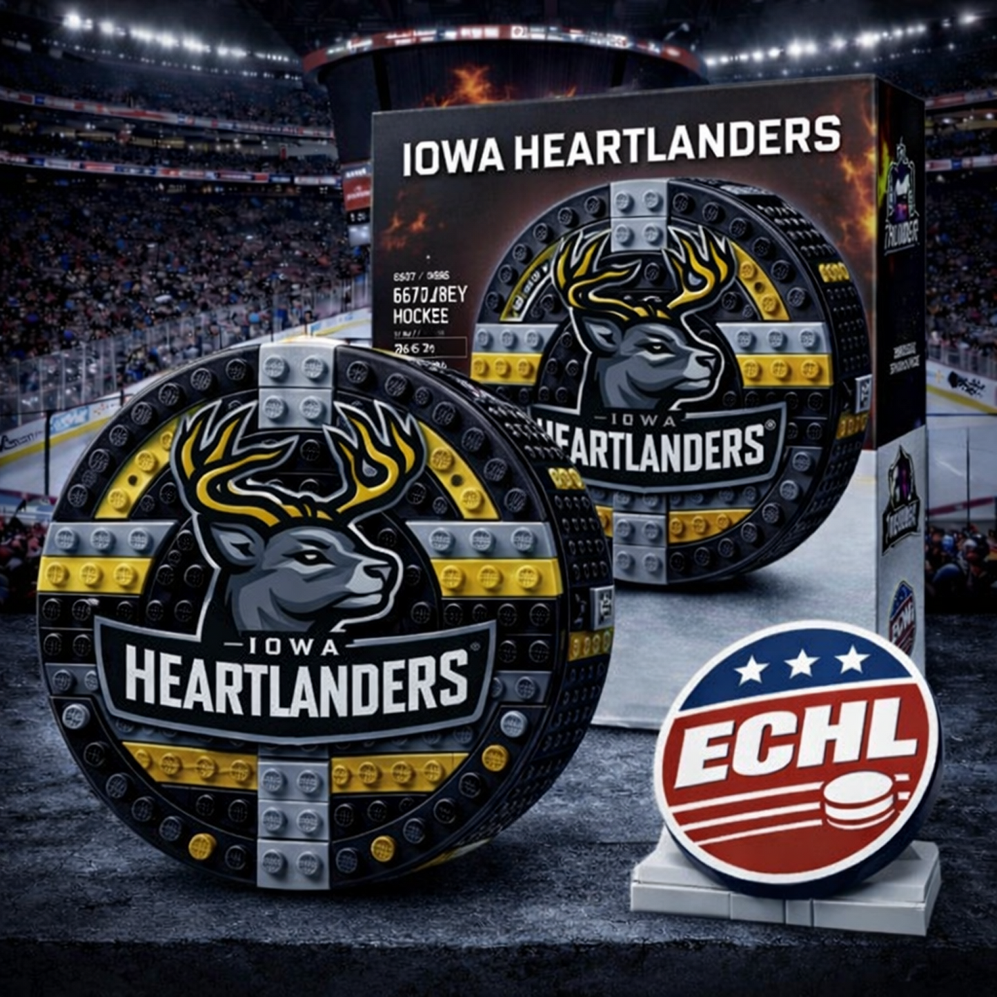 IOW x ECHL Hockey Puck Building Block Set NAK NHT
