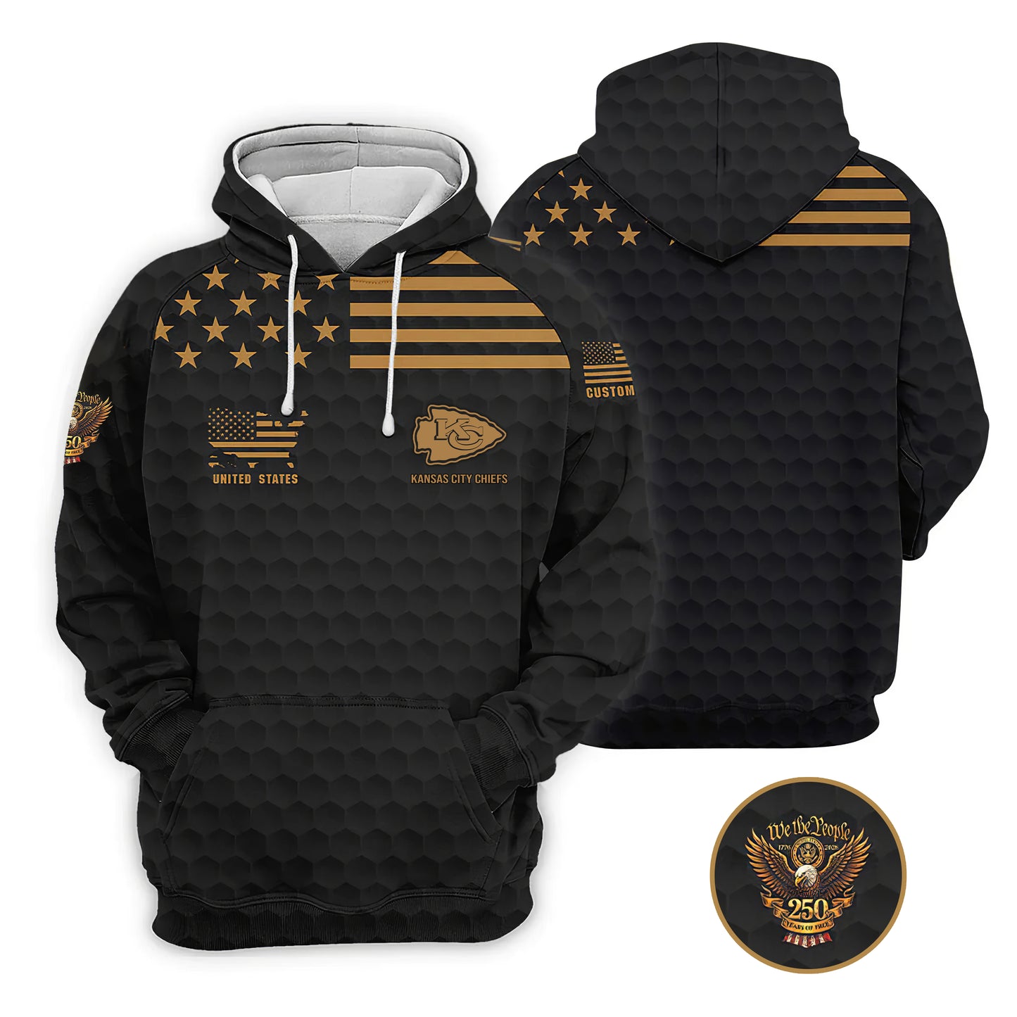 KCC x NFL We The People 250 Years Pattern Black Golf Shirt DDT TTTZ