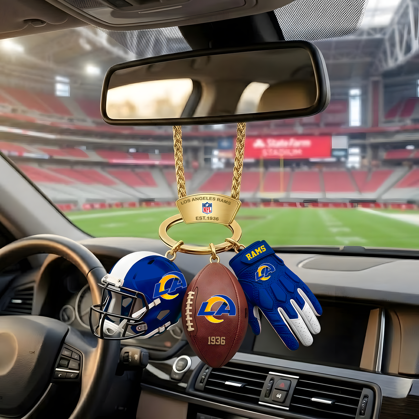 LAR X NFL Helmet and Football Car Ornament NAK NHT