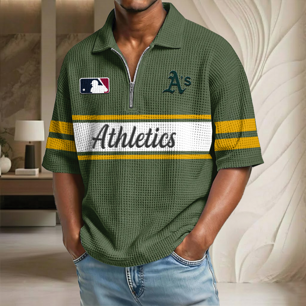 MLB x ATH Baseball Waffle Half-Zip Polo Shirt HLP HLPHUONG