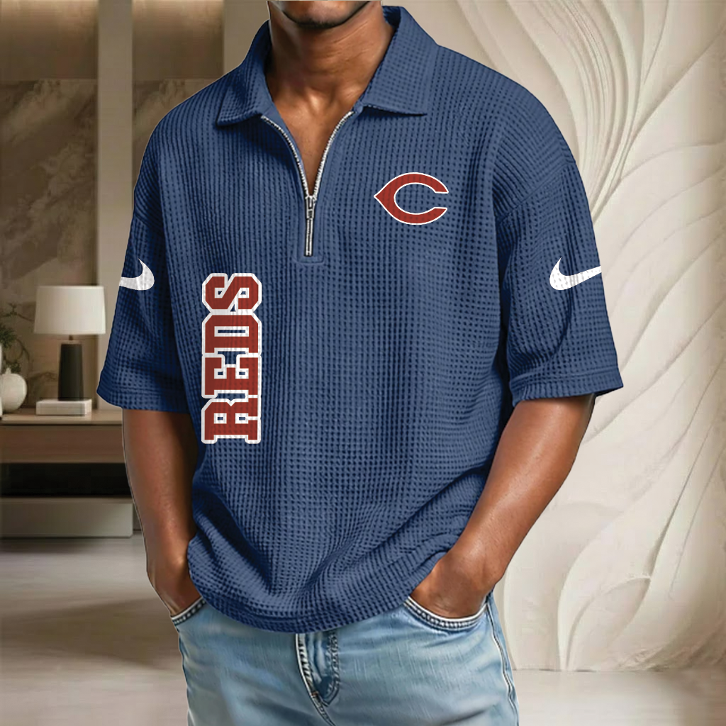 MLB x CIN Baseball Waffle Half-Zip Polo Shirt HLP HLPHUONG