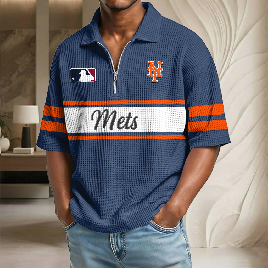 MLB x NYM Baseball Waffle Half-Zip Polo Shirt HLP HLPHUONG