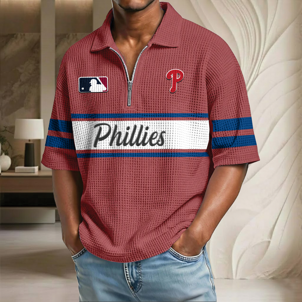 MLB x PHI Baseball Waffle Half-Zip Polo Shirt HLP HLPHUONG