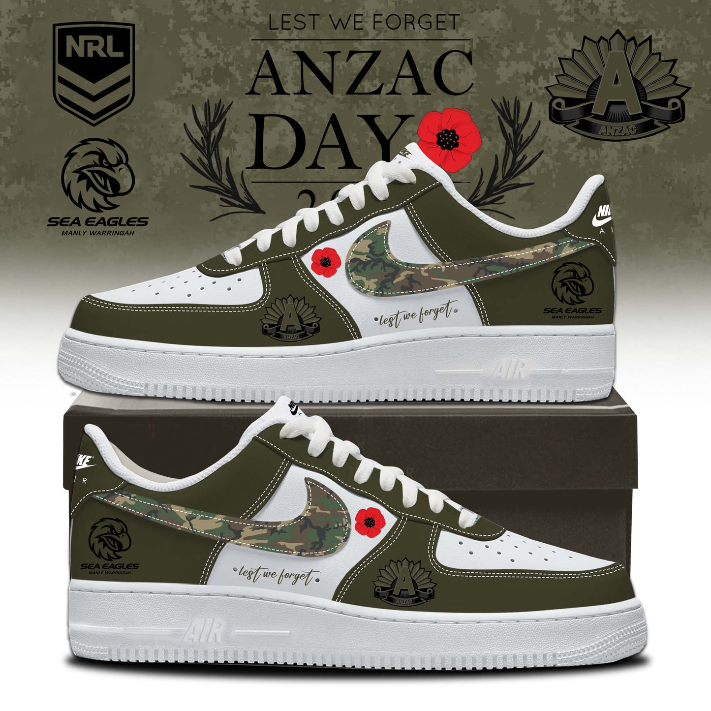 MWSE x NRL Anniversary Anzac Day AF1 Sneakers DDT TTTZ