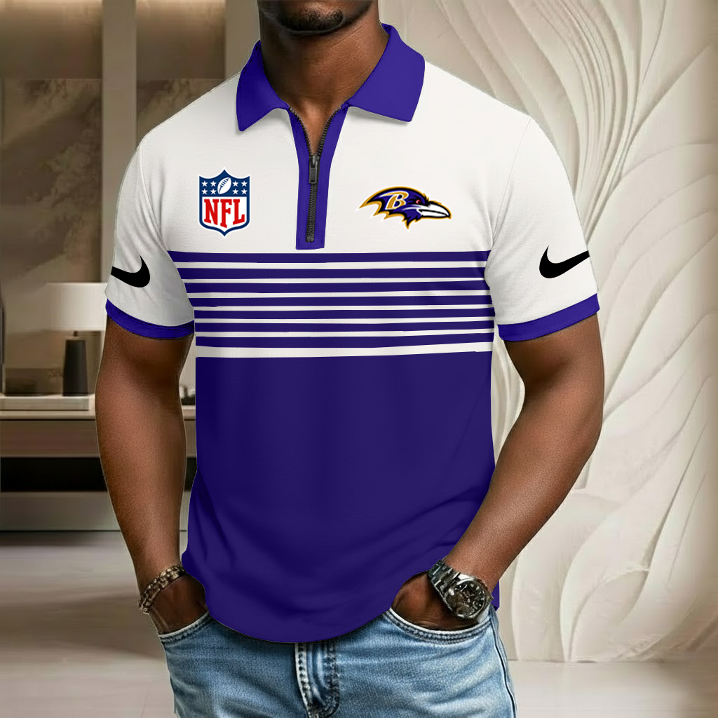 NFL x BAL Sport Zip Polo Golf Shirt HLP 250226 HLPHUONG
