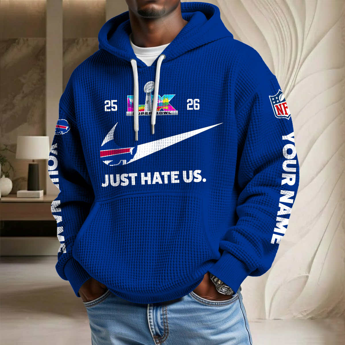 NFL x BUF SB Just Hate Us Custom Name Waffle Hoodie HLP HLPHUONG
