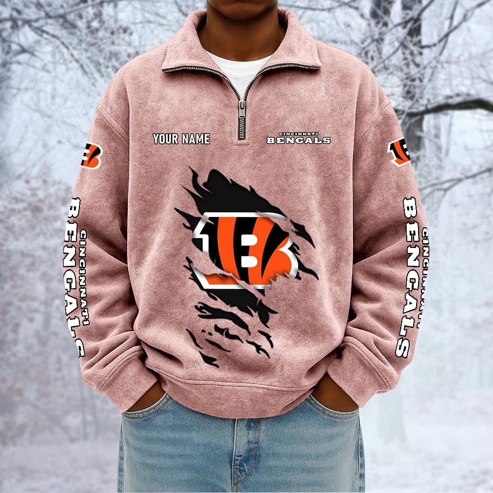 NFL x CIN Custom Name Half-zip Collar Suede Sweatshirt HLP HLPHUONG
