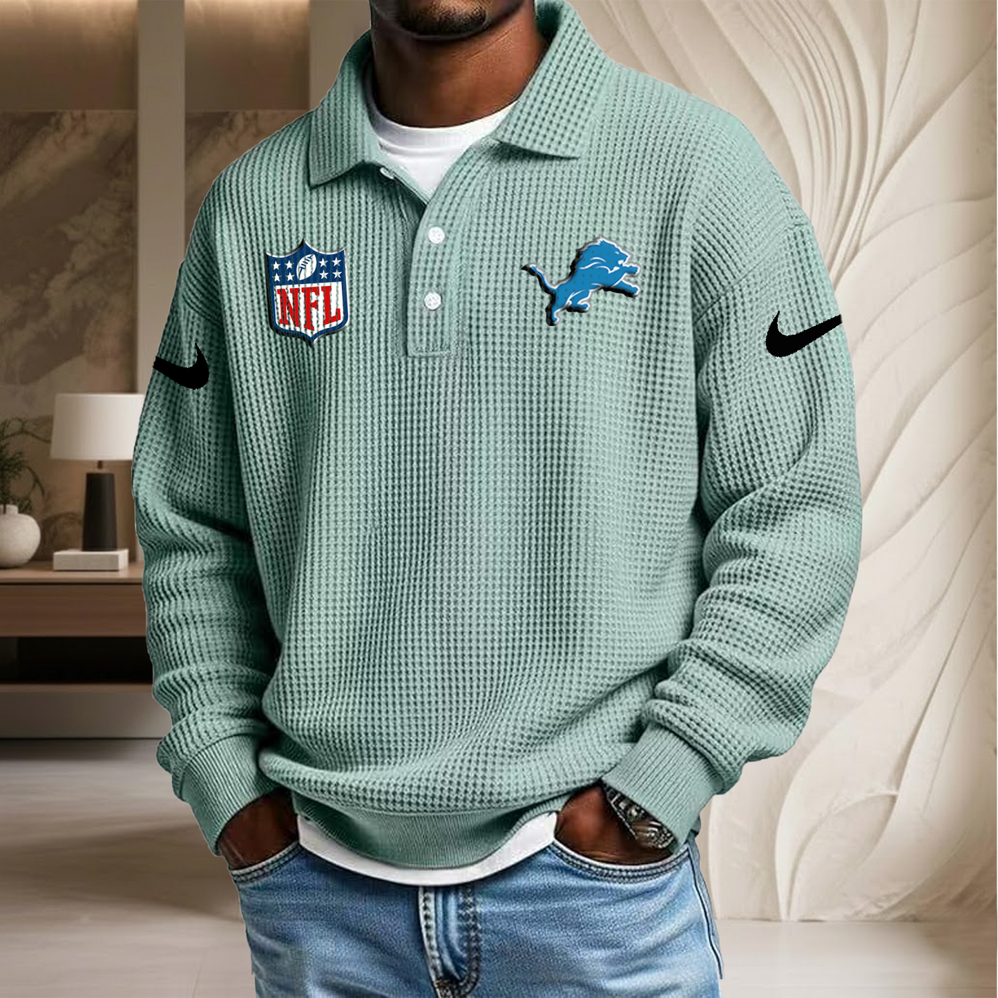 NFL x DET Waffle Three Button Lapel Polo HLP HLPHUONG