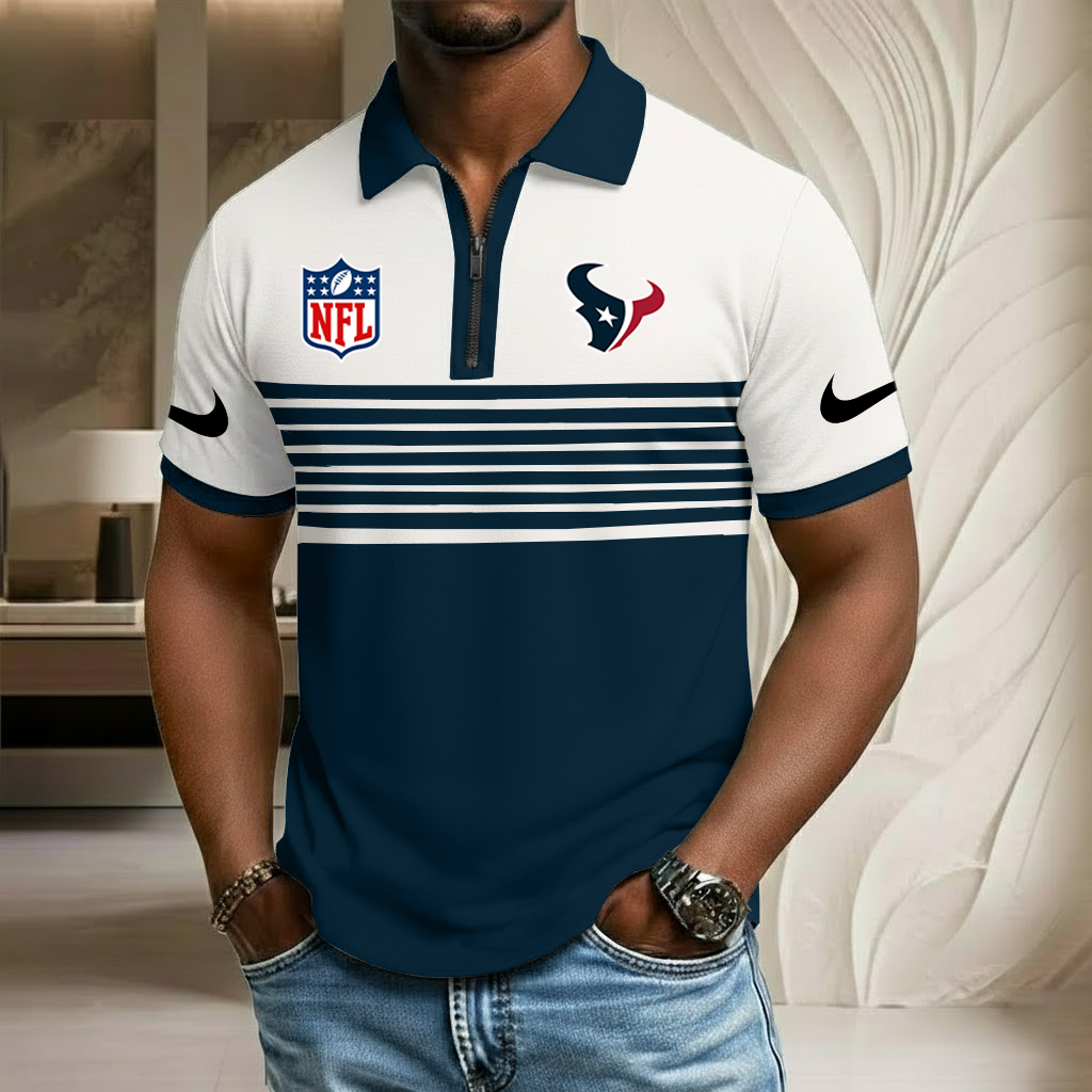 NFL x HOU Sport Zip Polo Golf Shirt HLP 250226 HLPHUONG