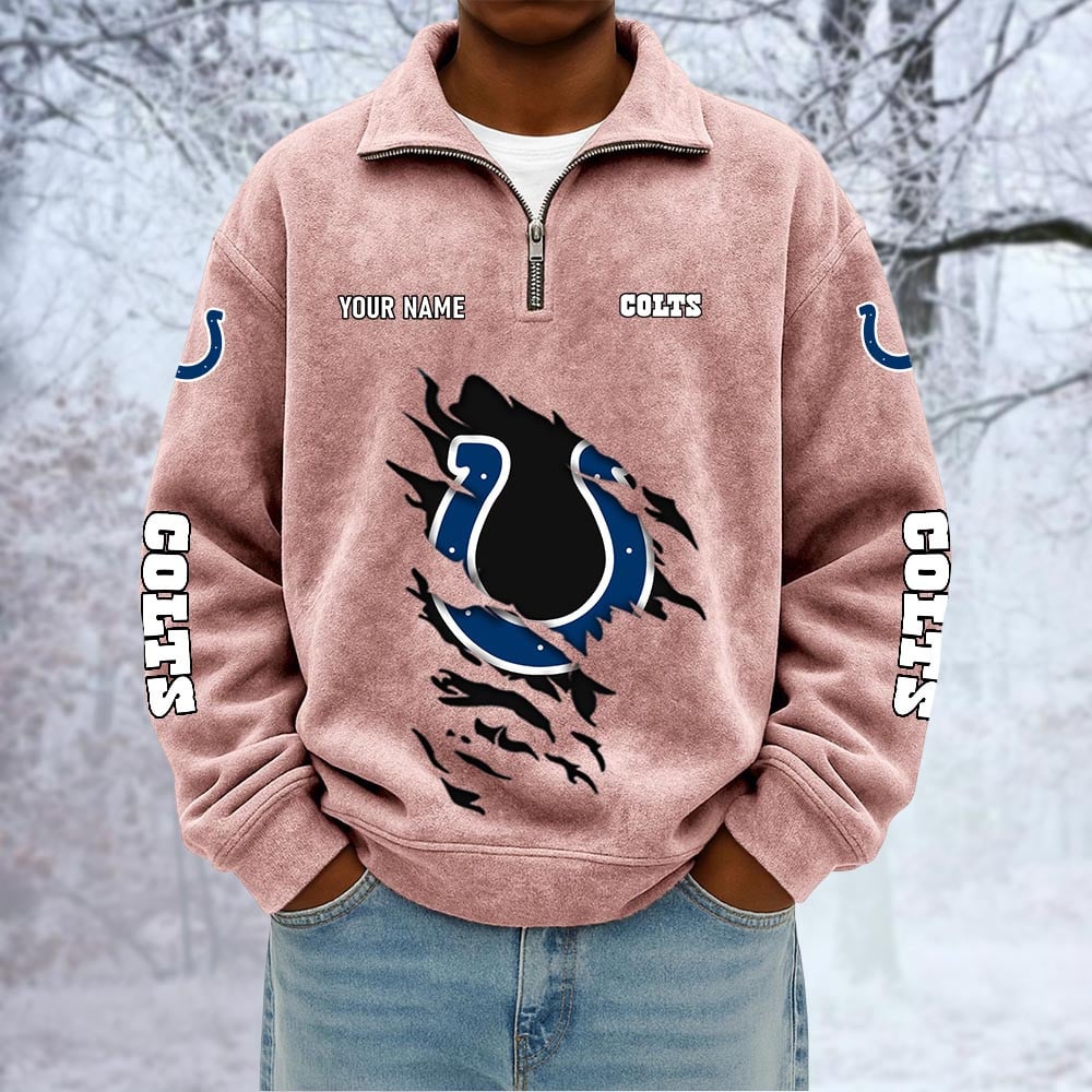 NFL x IND Custom Name Half-zip Collar Suede Sweatshirt HLP HLPHUONG