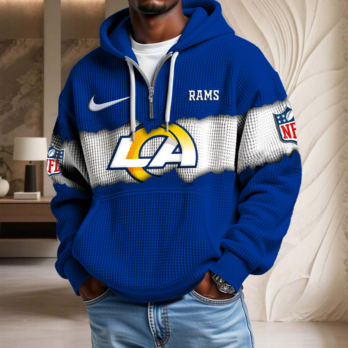 NFL x LAR Crack Waffle Half Zip Hoodie HLP HLPHUONG
