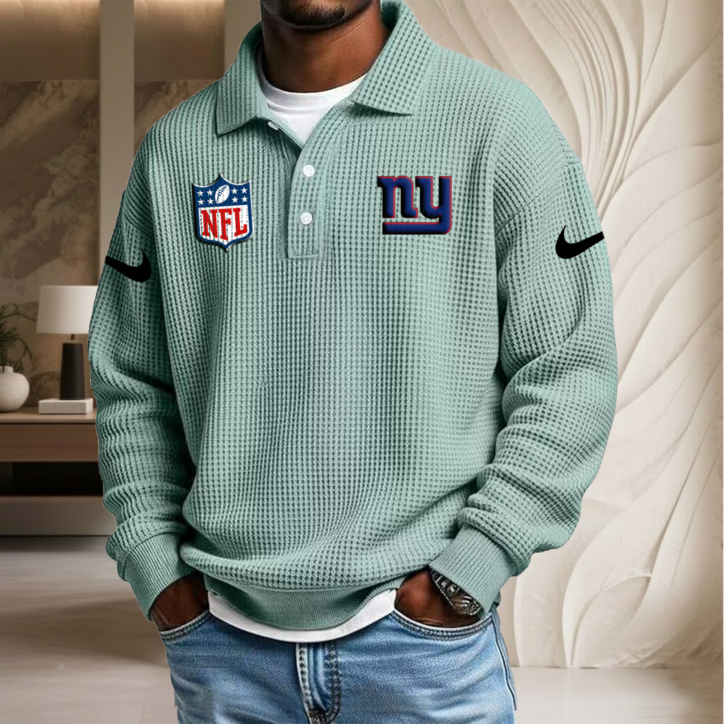 NFL x NYG Waffle Three Button Lapel Polo HLP HLPHUONG