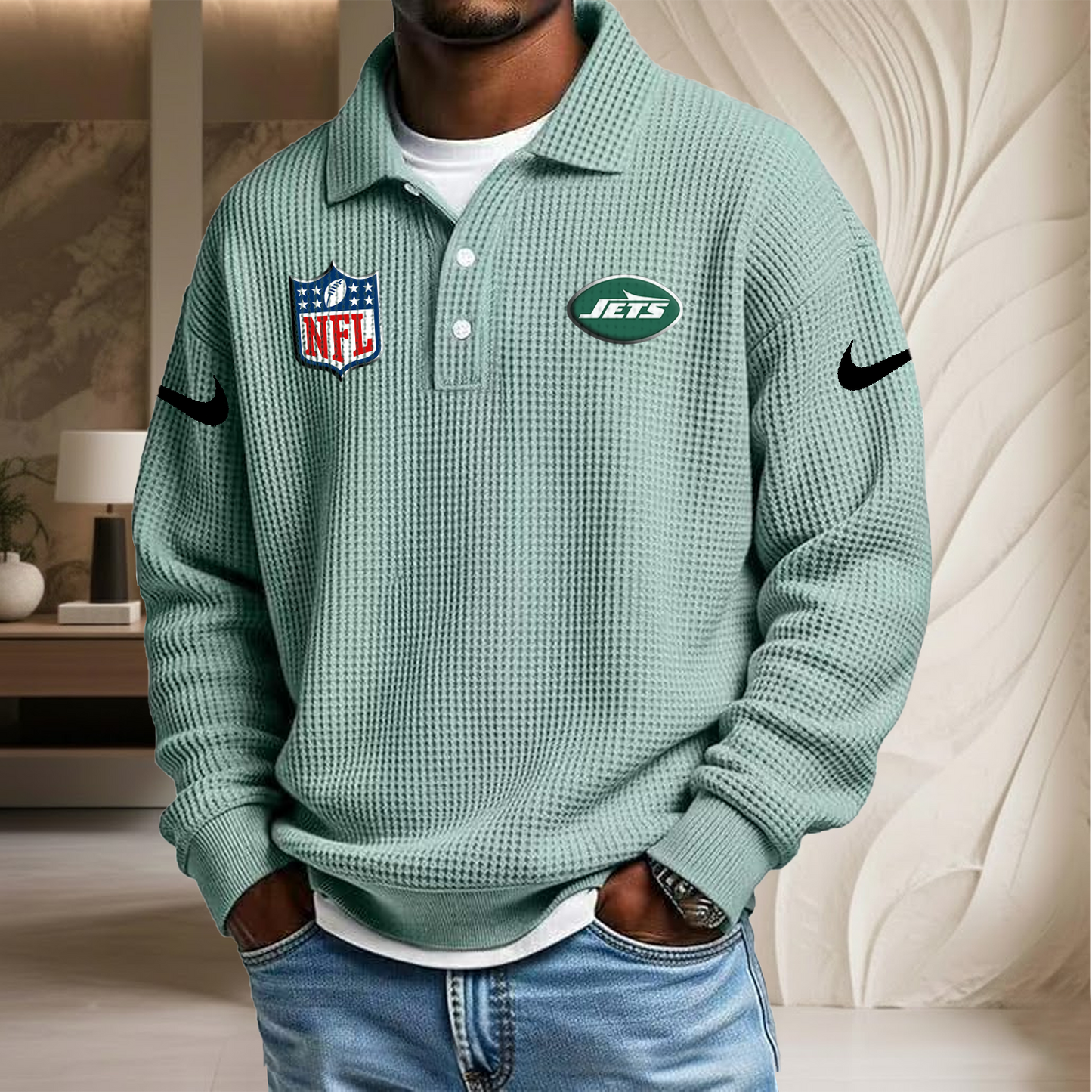NFL x NYJ Waffle Three Button Lapel Polo HLP HLPHUONG