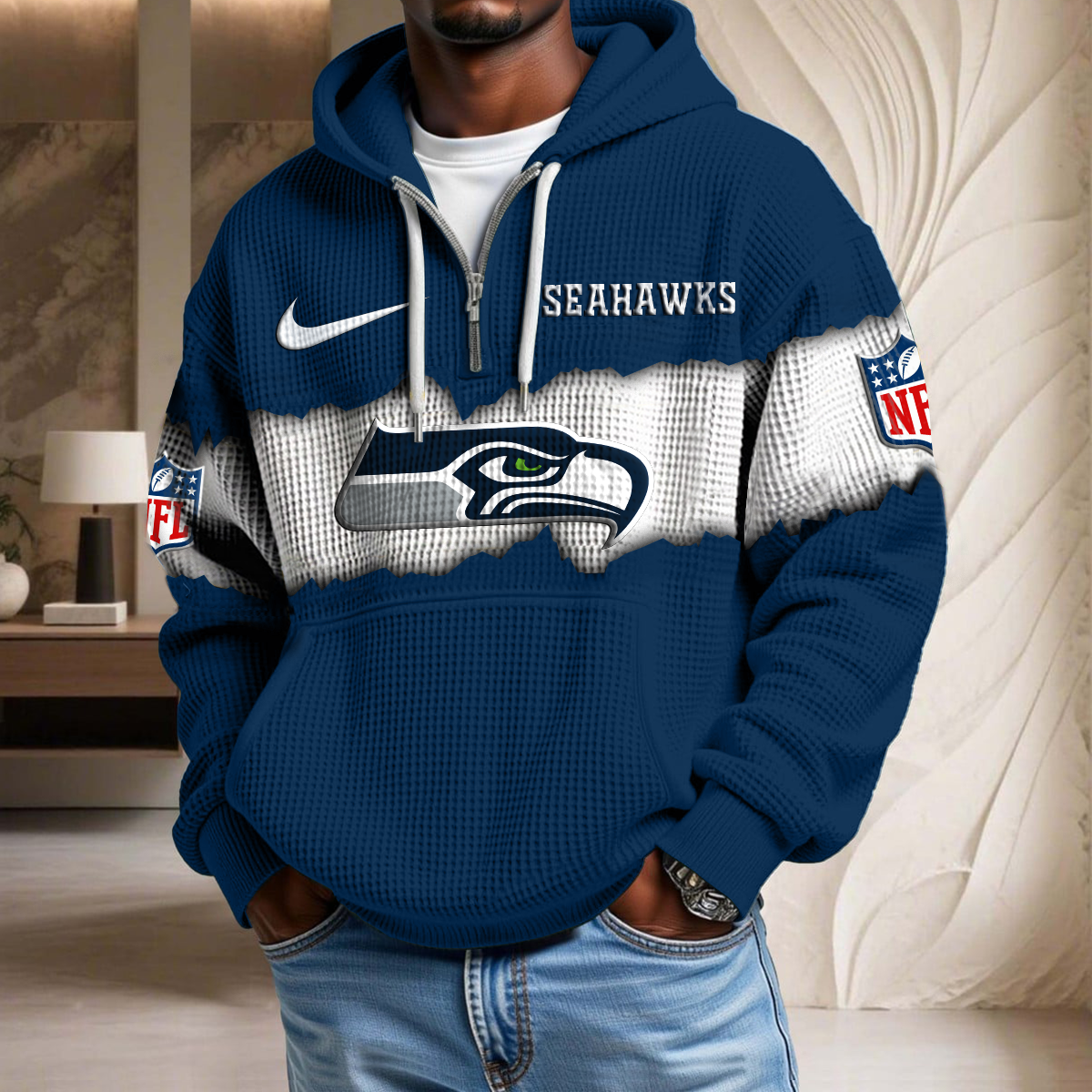 NFL x SEA Crack Waffle Half Zip Hoodie HLP HLPHUONG