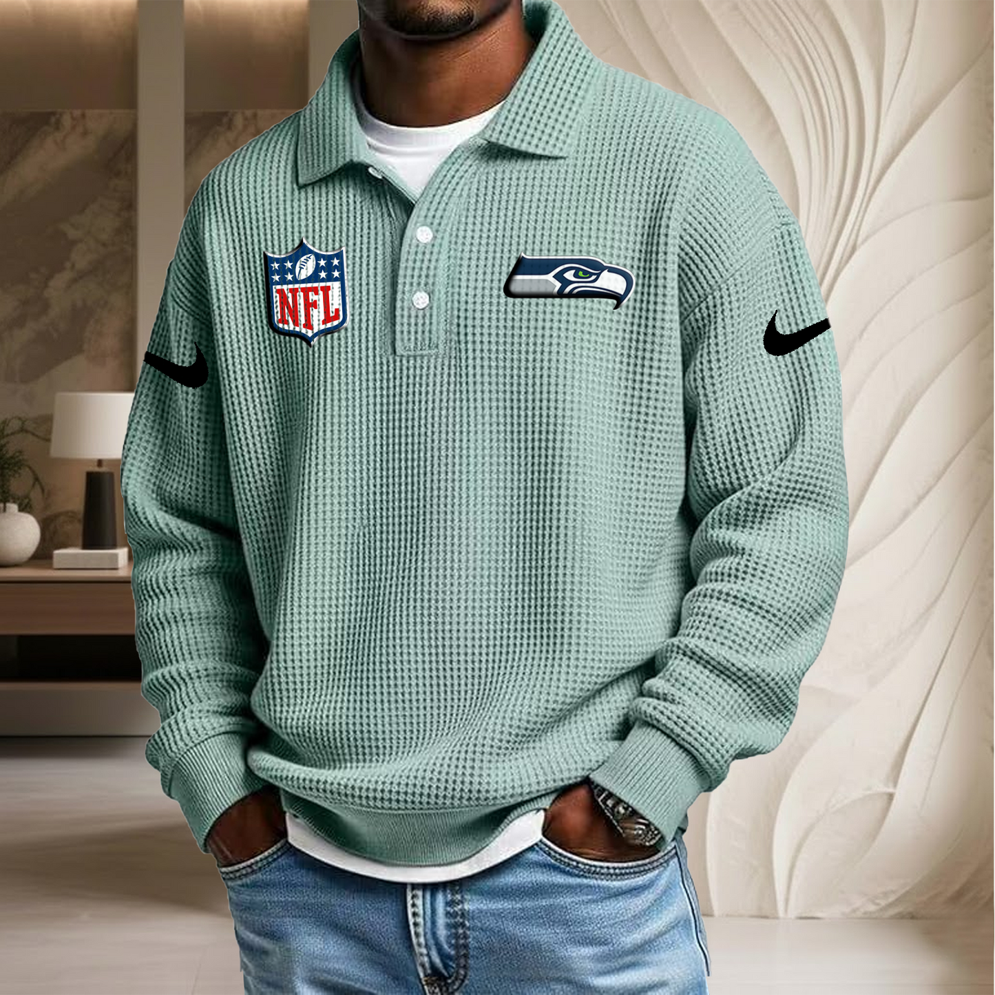 NFL x SEA Waffle Three Button Lapel Polo HLP HLPHUONG