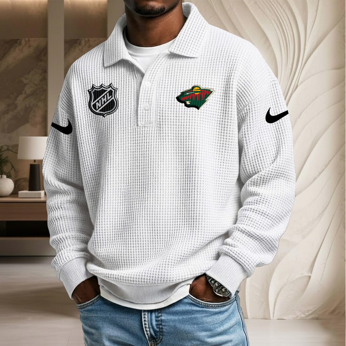 NHL x MIN Waffle Three Button Lapel Polo HLP HLPHUONG