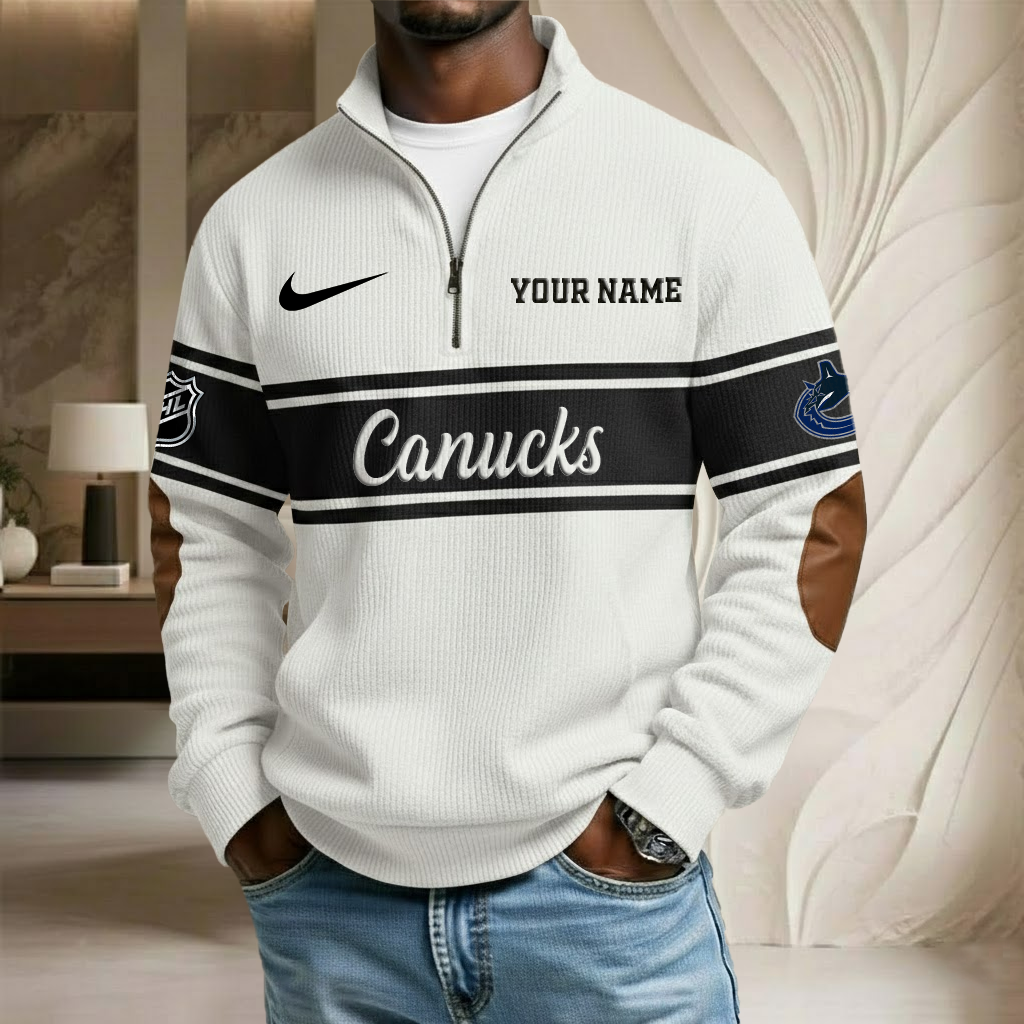 NHL x VAN Custom Name Stand Collar Half-zip Sweatshirt HLP HLPHUONG