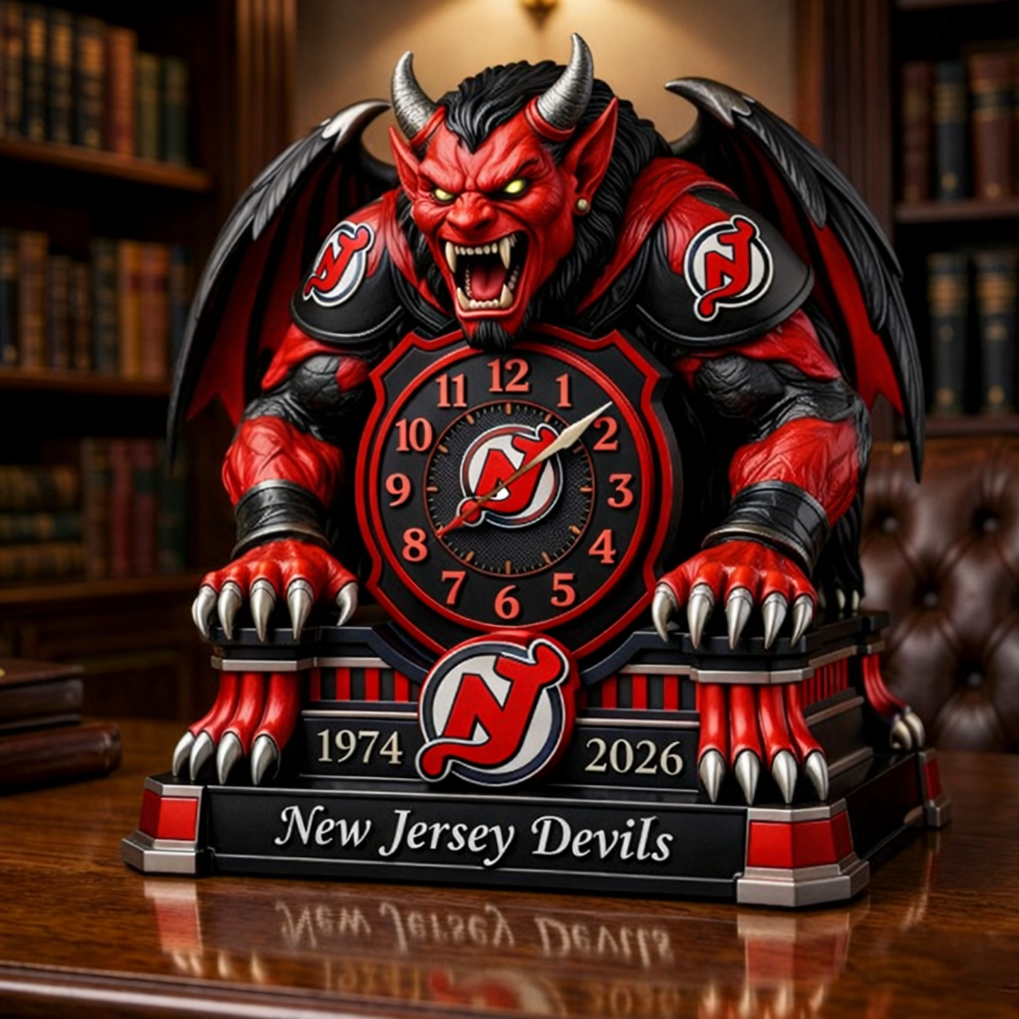 NJD x NHL Display clock featuring the hockey mascot NAK NHT