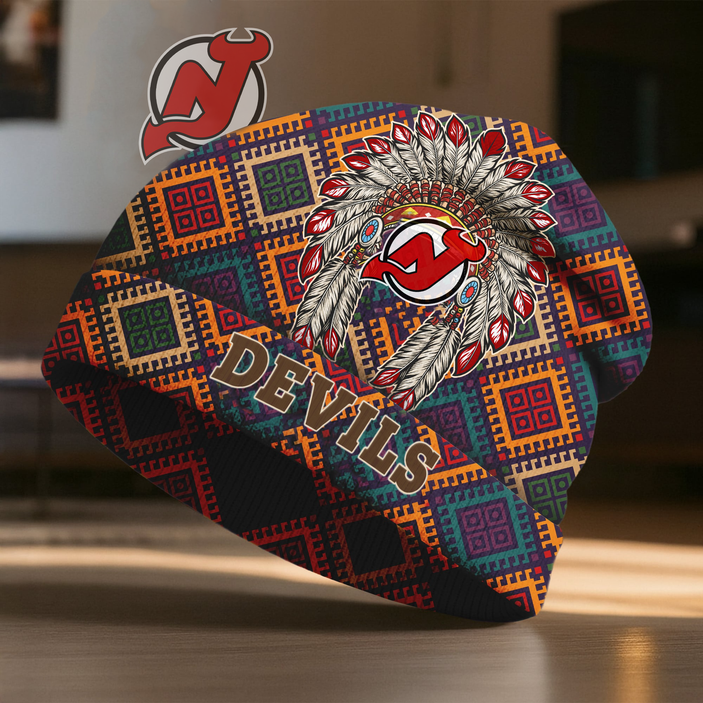 NJD x Premium NHL Native American Heritage Beanie Hat NY NAK CTKT