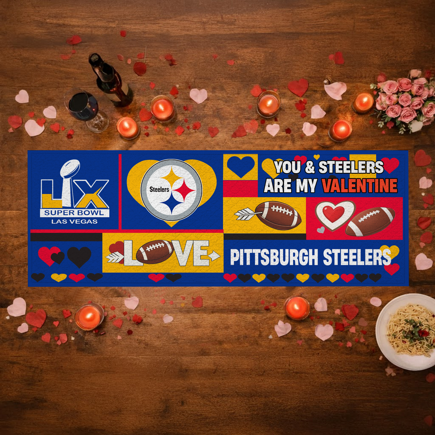 PIT X NFL Premium Super Bowl-themed tablecloth, quilted and embroidered, perfect for Valentine's Day NAK NHT