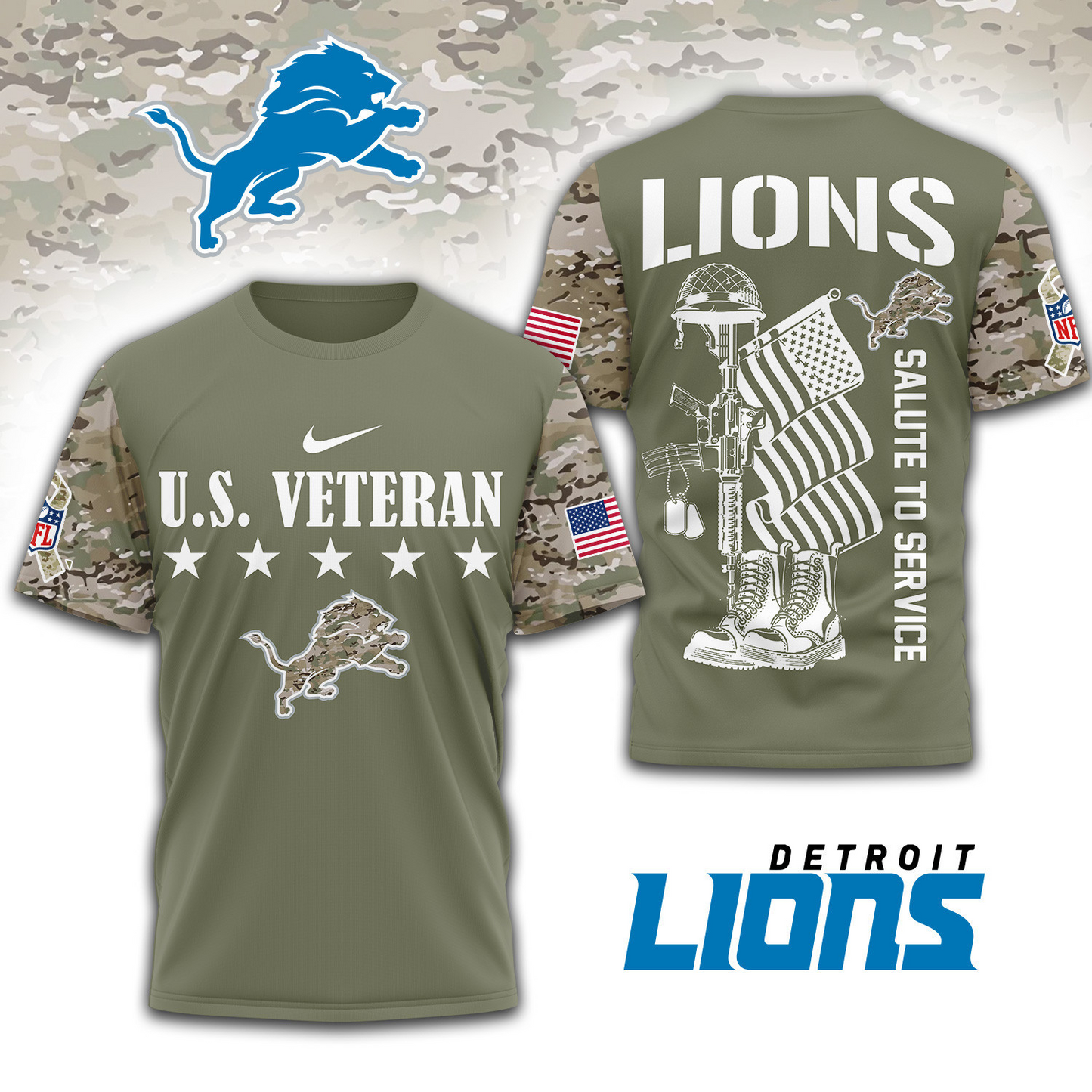 Premium NFL x DET Salute To Service 3D Shirt DATND TANTD