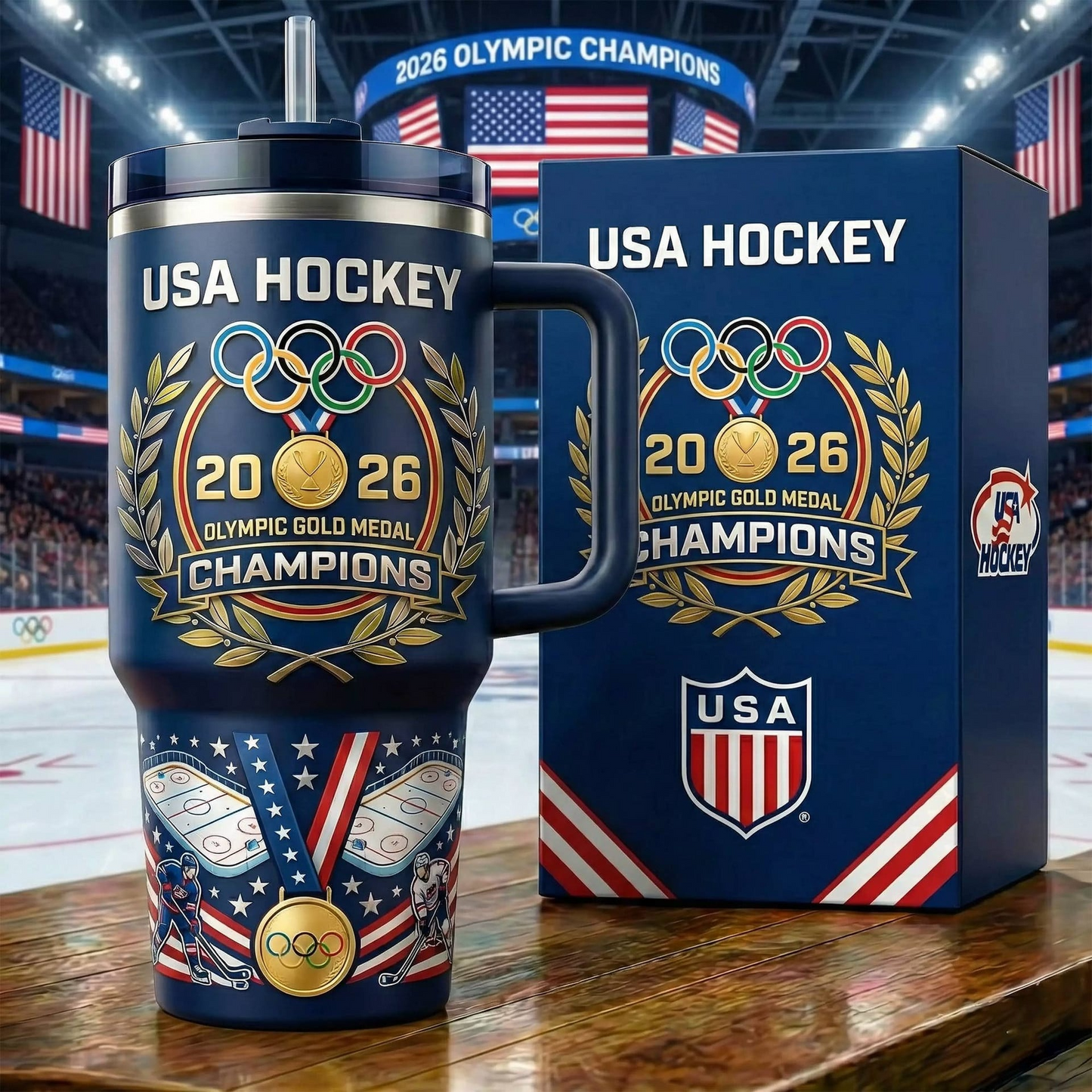 Premium Olympic USA Ice Hockey Champions 2026 HANDLE TUMBLER V2 NMD TTV