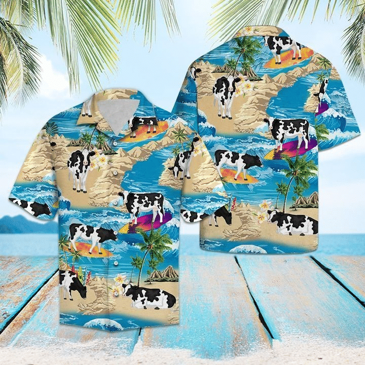 Cow In The Summer Beach Hawaiian Shirt