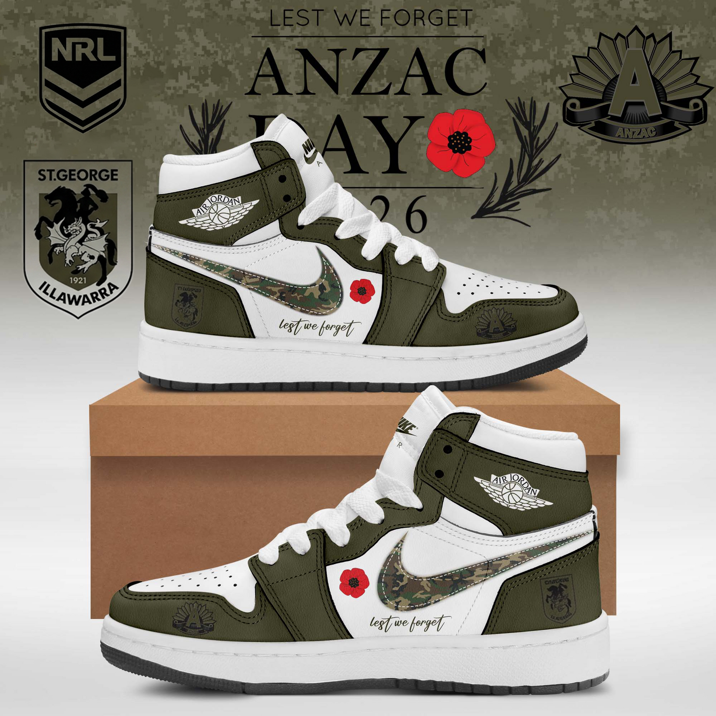 SGID x NRL Anniversary Anzac Day Air Jordan Sneakers DDT LBN