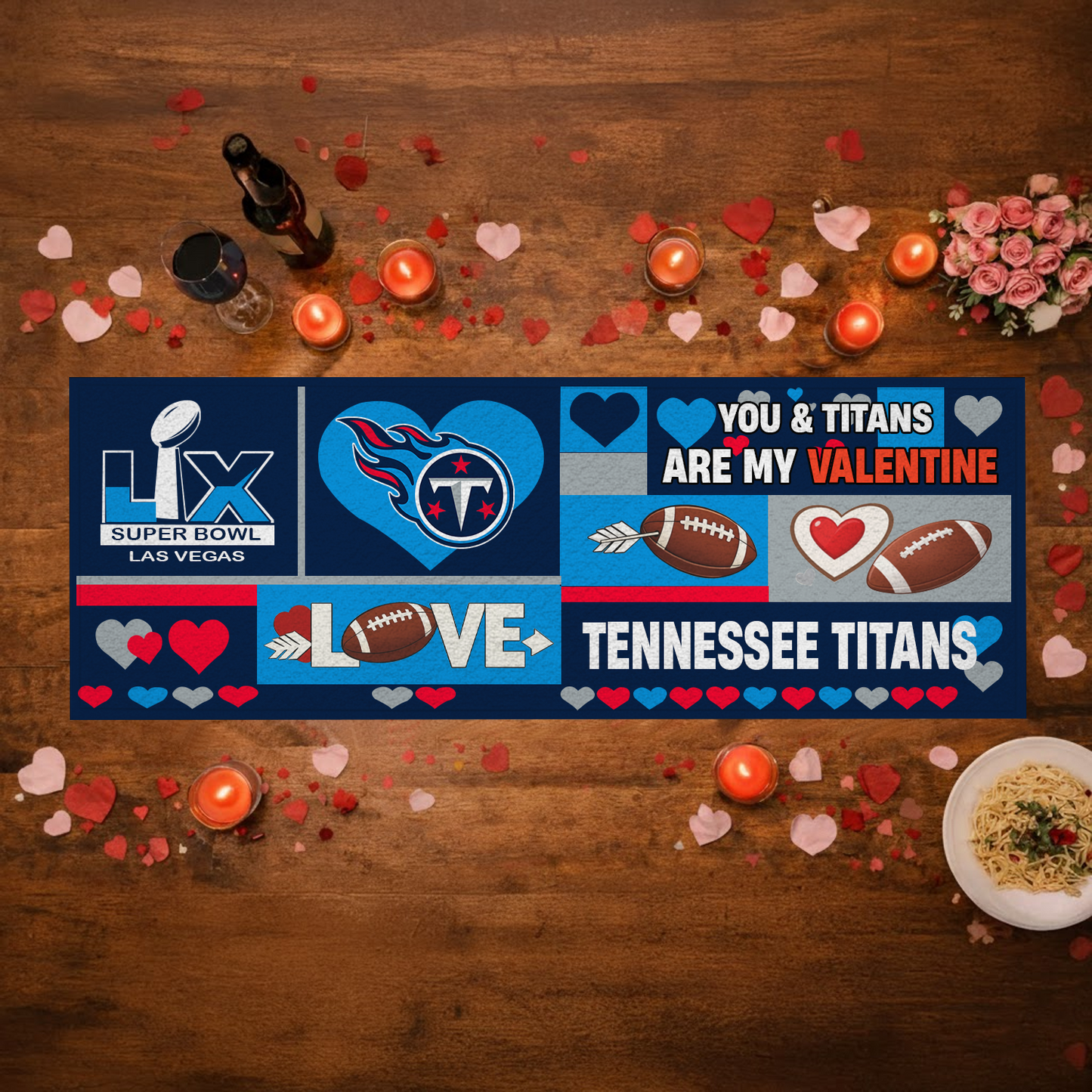 TEN X NFL Premium Super Bowl-themed tablecloth, quilted and embroidered, perfect for Valentine's Day NAK NHT