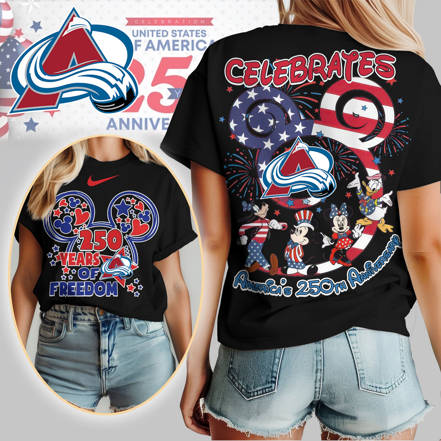 CA Premium NHL Mickey Celebrates America 250th Anniversary Women Shirt DDT CTND